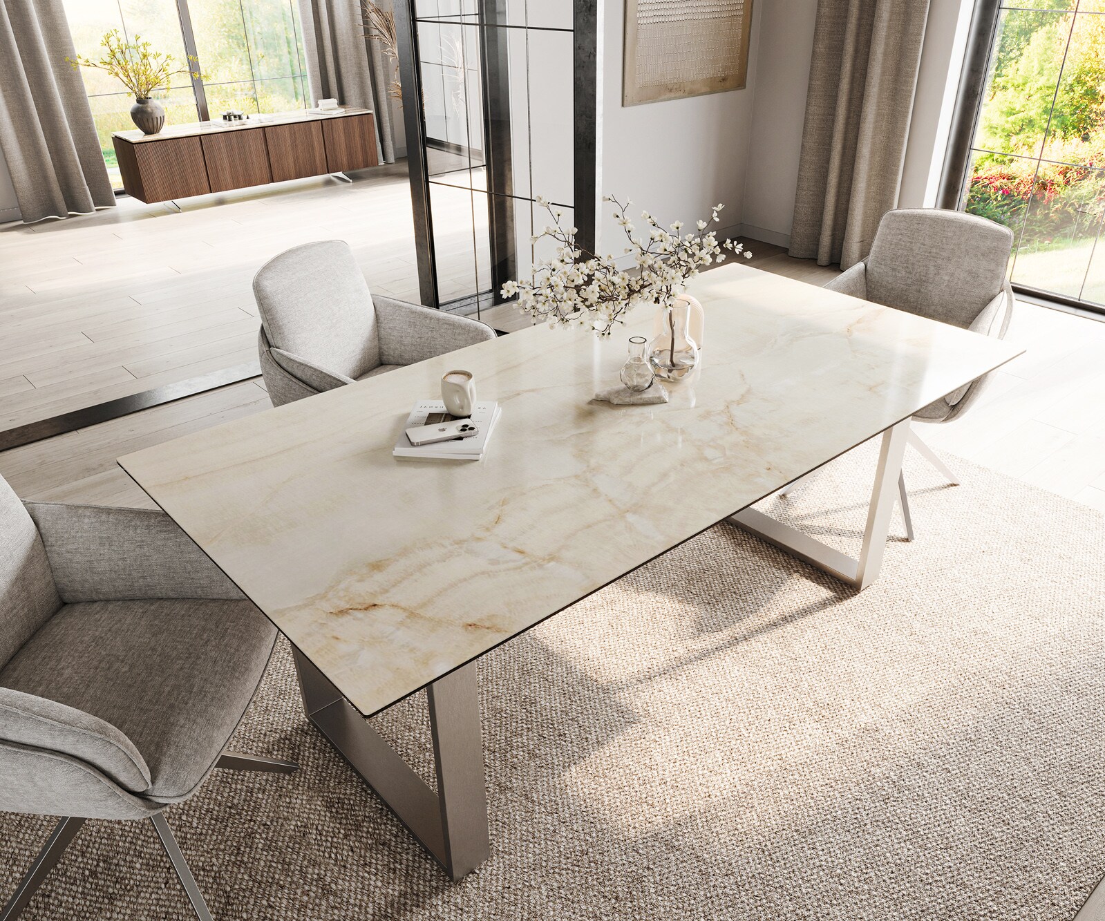 Table à manger Edge 200x100 Céramique Laminam® Onice Oro Acier inoxydable Étroit 4