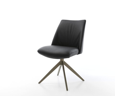Chaise-pivotante Elso-Flex cuir de vache noir pied croisé large aspect titane pivotement sur 360° fonction bascule ressorts ensachés