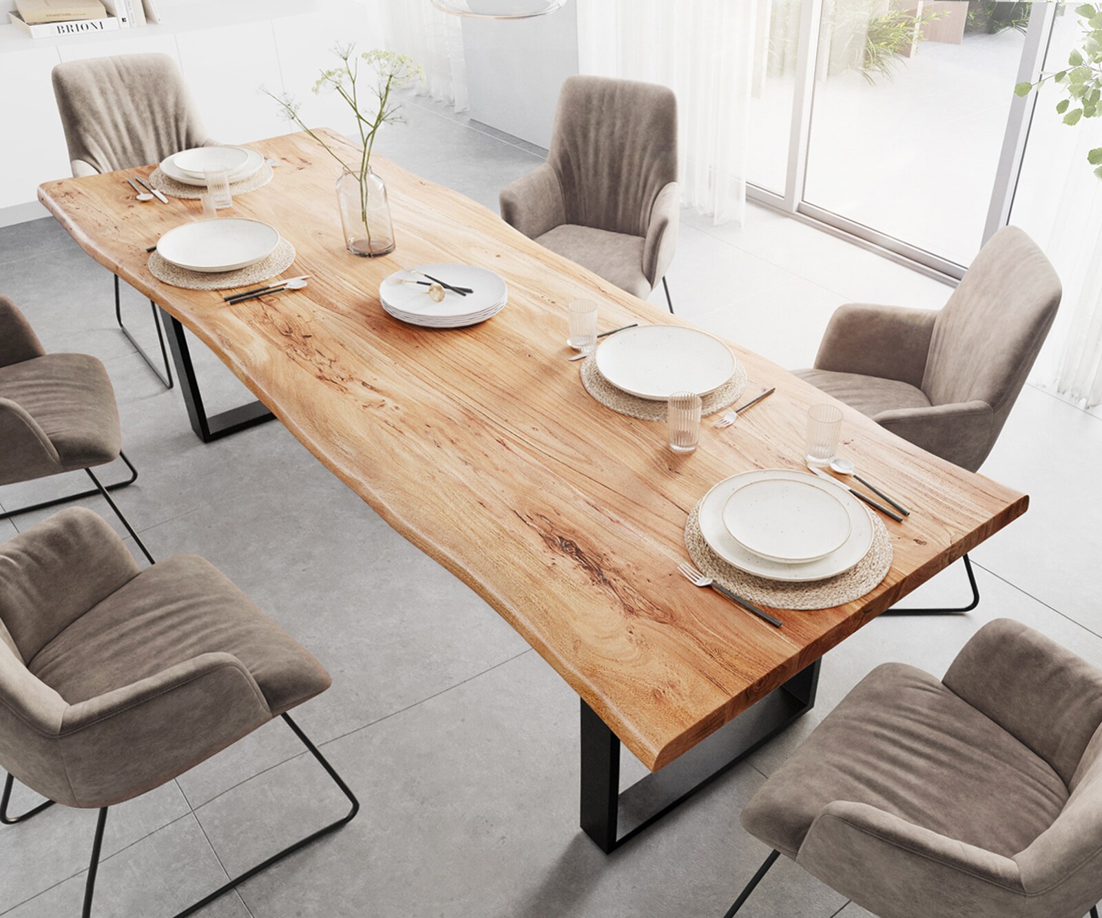 Table à manger Edge 280x100 XL acacia nature patin noir Live-Edge 3 Table à manger Edge 280x100 XL acacia nature patin noir Live-Edge 3