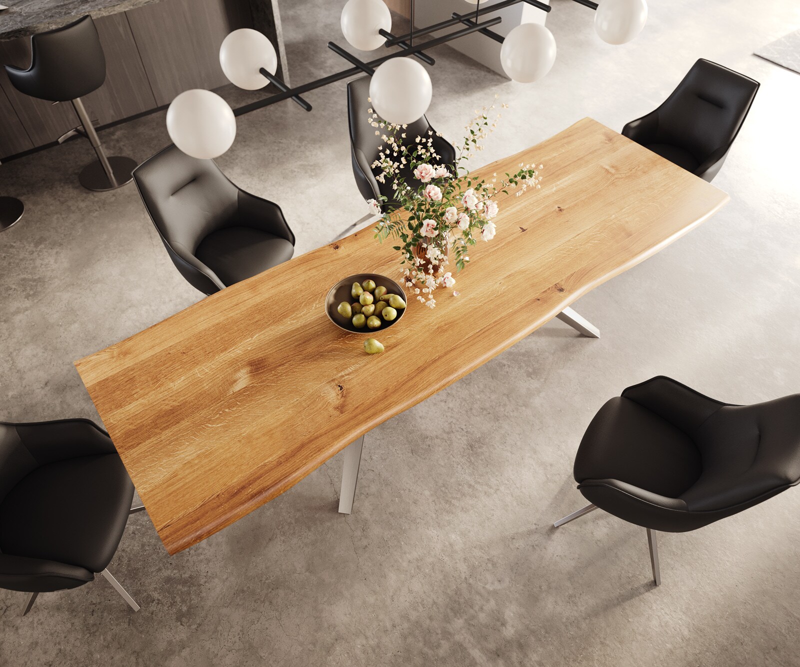 Table à manger Edge 300x100x4 chêne naturee Zenthara Angulaire acier inoxydable Live-Edge 3