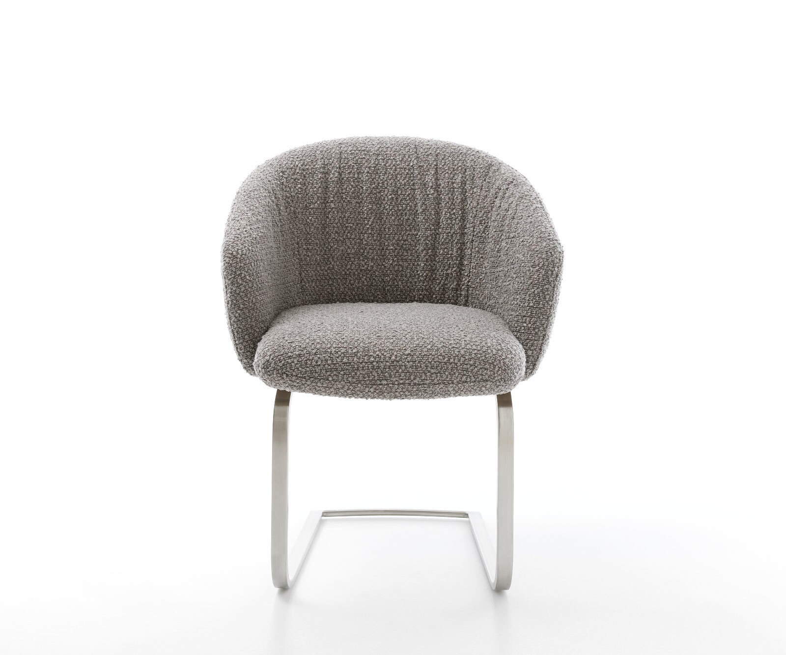 Cantilever Caja-Flex avec accoudoirs bouclé gris argenté pied cantilever plat acier inoxydable brossé ressorts ensachés 1