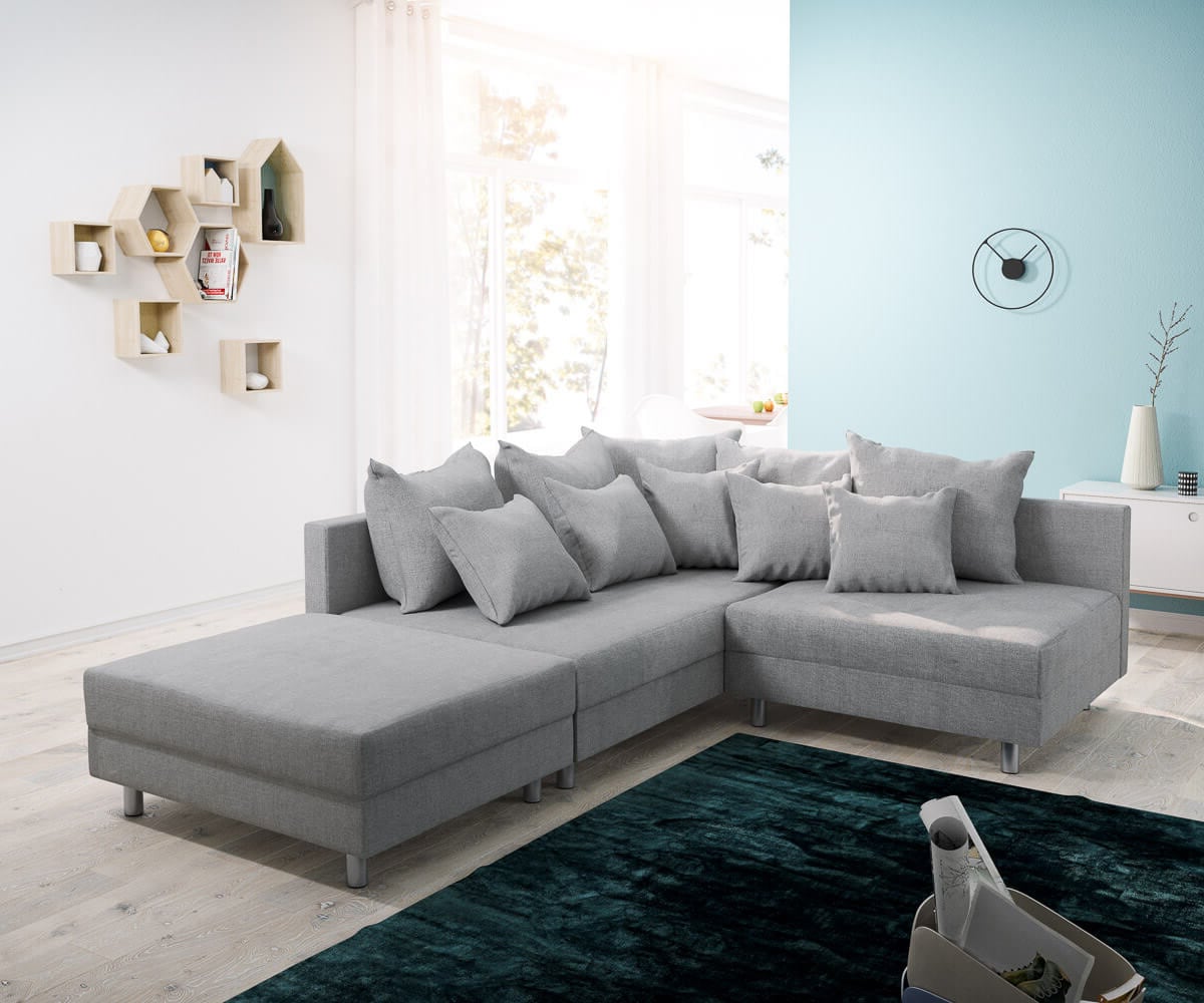 Canapé Clovis gris tabouret tissu plat ottoman  gauche canapé modulable Canapé Clovis gris tabouret tissu plat ottoman  gauche canapé modulable
