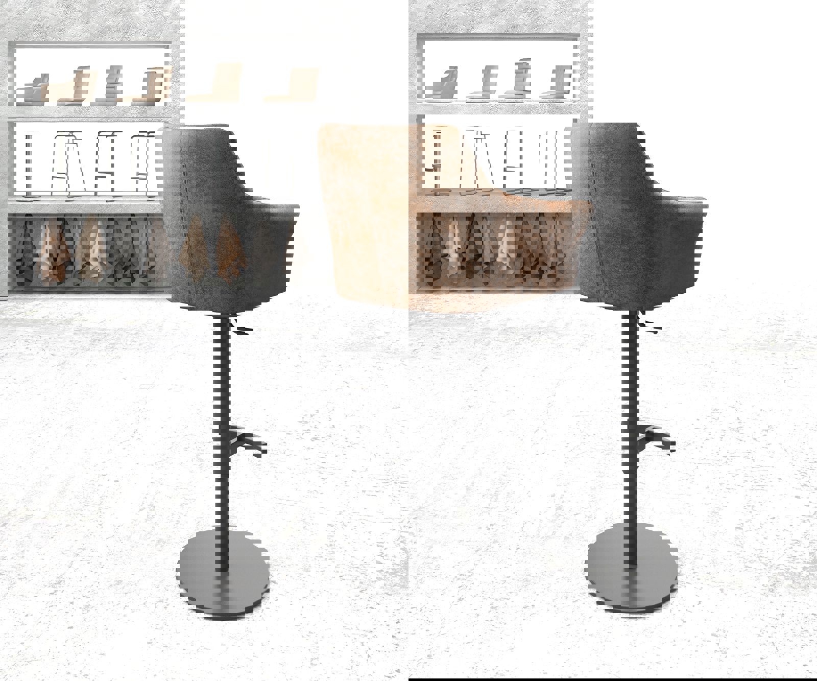 Chaise-de-bar Yulo-Flex vintage marron base tournante réglable en haut métal 2 Chaise-de-bar Yulo-Flex vintage marron base tournante réglable en haut métal 2