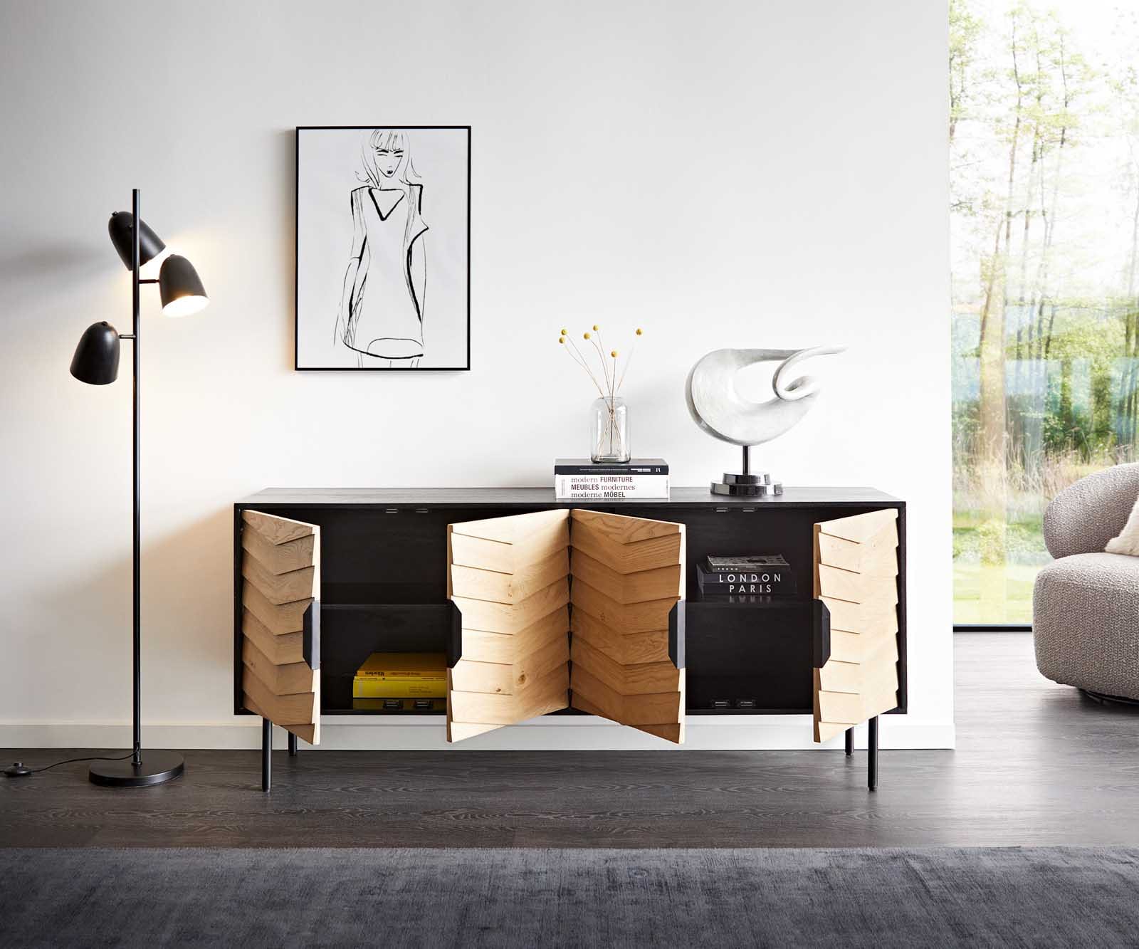Buffet Muvi 175 cm chêne naturel manguier noir métal noir 4 portes 4 Buffet Muvi 175 cm chêne naturel manguier noir métal noir 4 portes 4