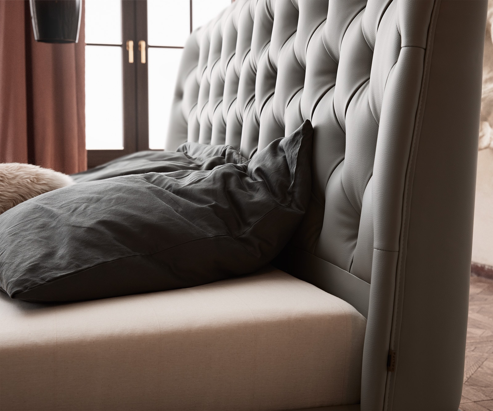 Sommier rembourré Rafinata 180x200 cm similicuir gris clair 4 Sommier rembourré Rafinata 180x200 cm similicuir gris clair 4