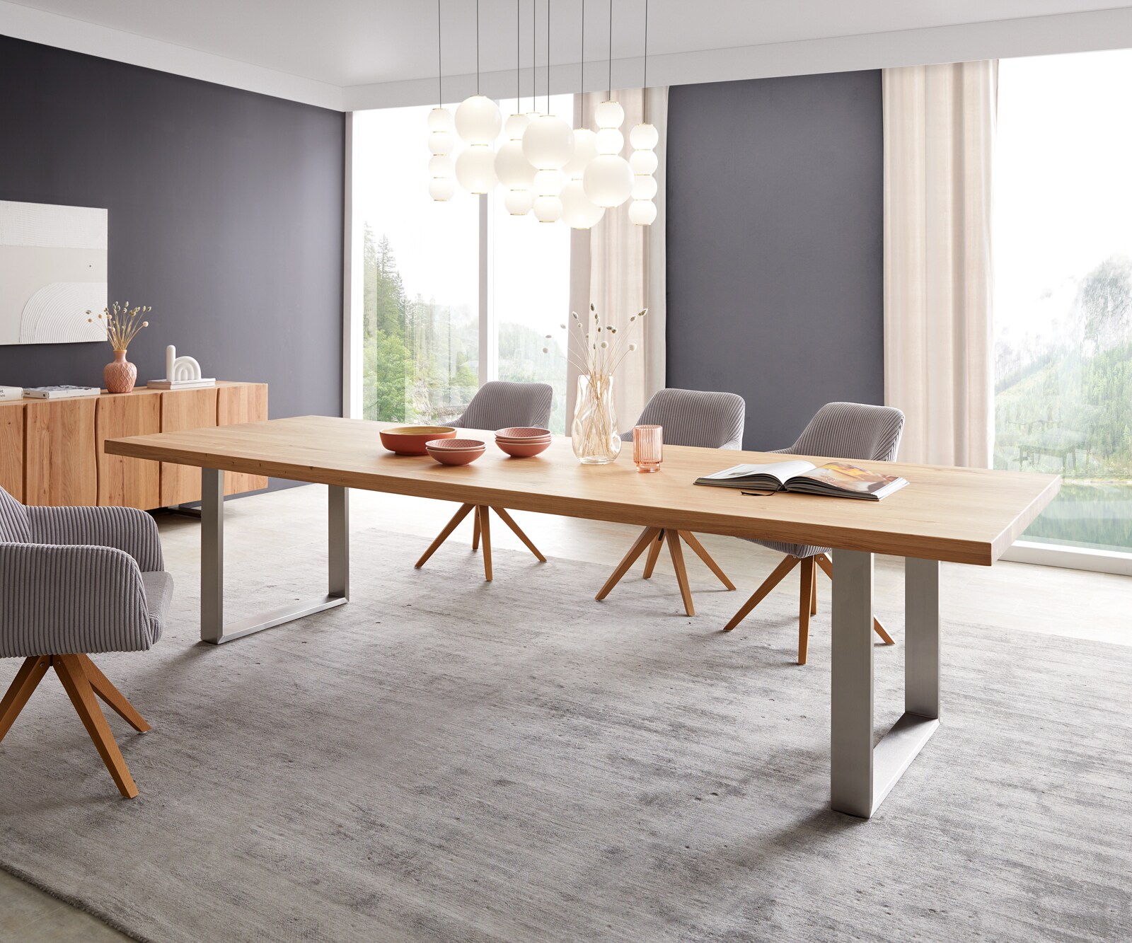 Table à manger Edge 300x100 chêne nature acier inoxydable mince 2