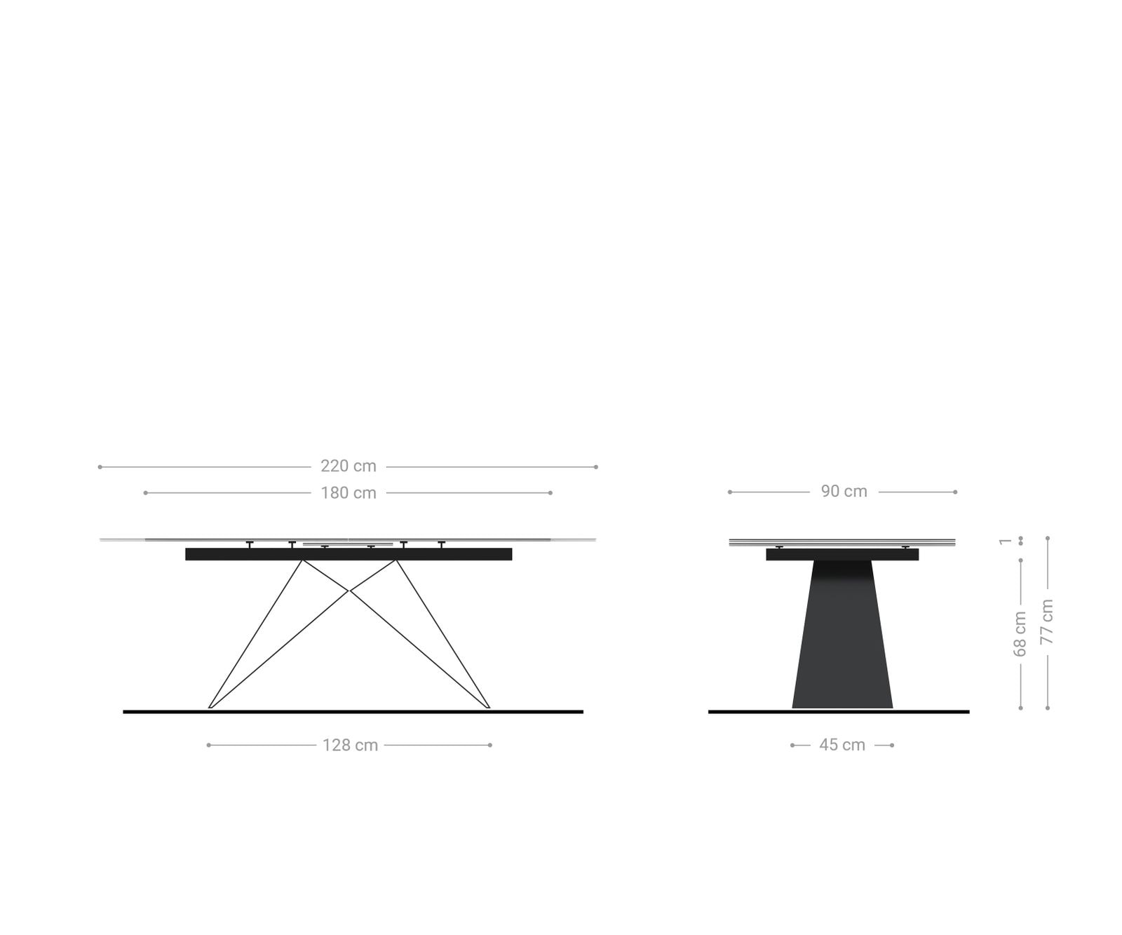 Table-à-manger Edge 180-220x90cm Laminam® céramique gris V-pieds milieu noir 6 Table-à-manger Edge 180-220x90cm Laminam® céramique gris V-pieds milieu noir 6