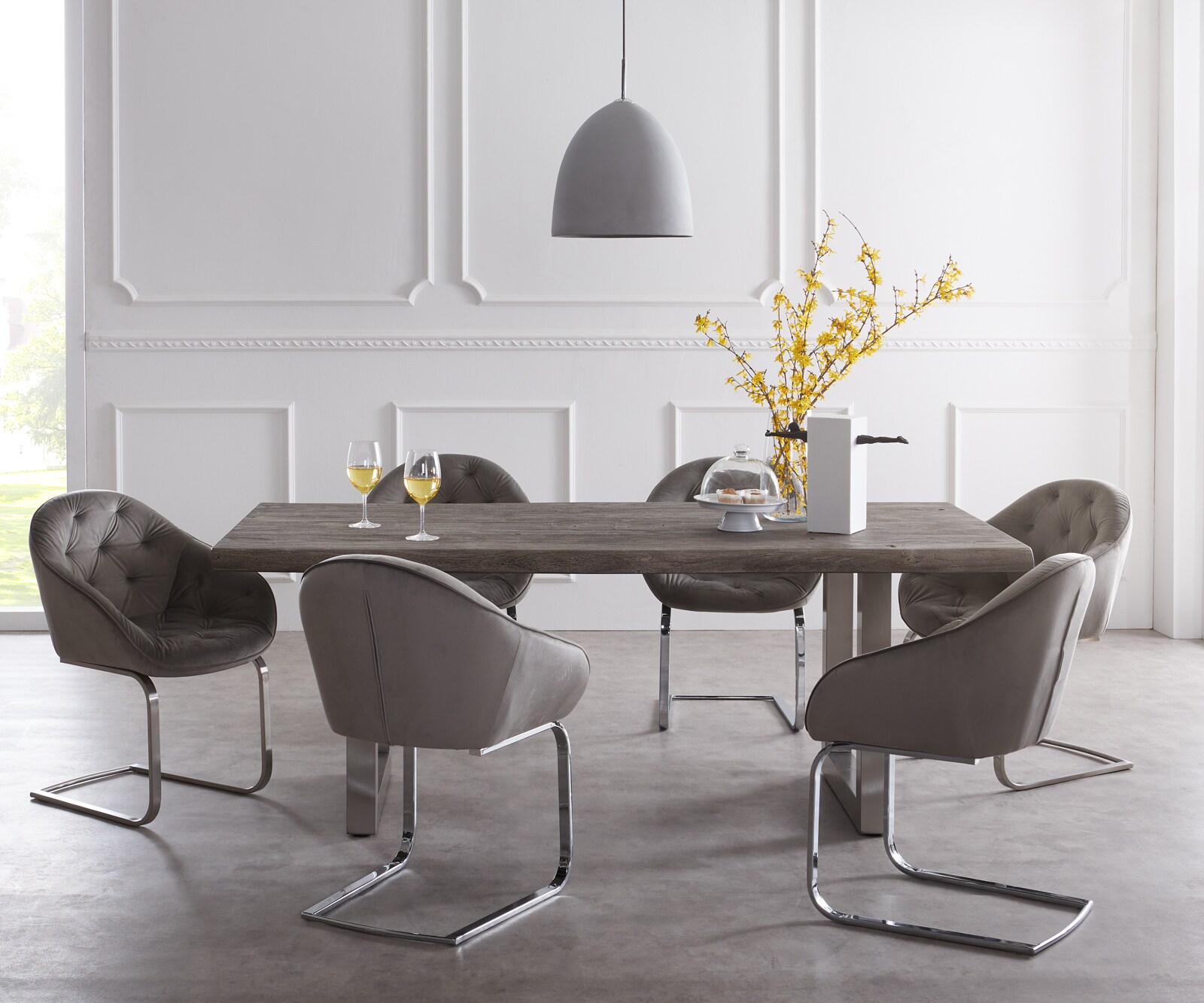 Table-à-manger Edge 200x100 XL acacia platine acier inoxydable large Live-Edge 1