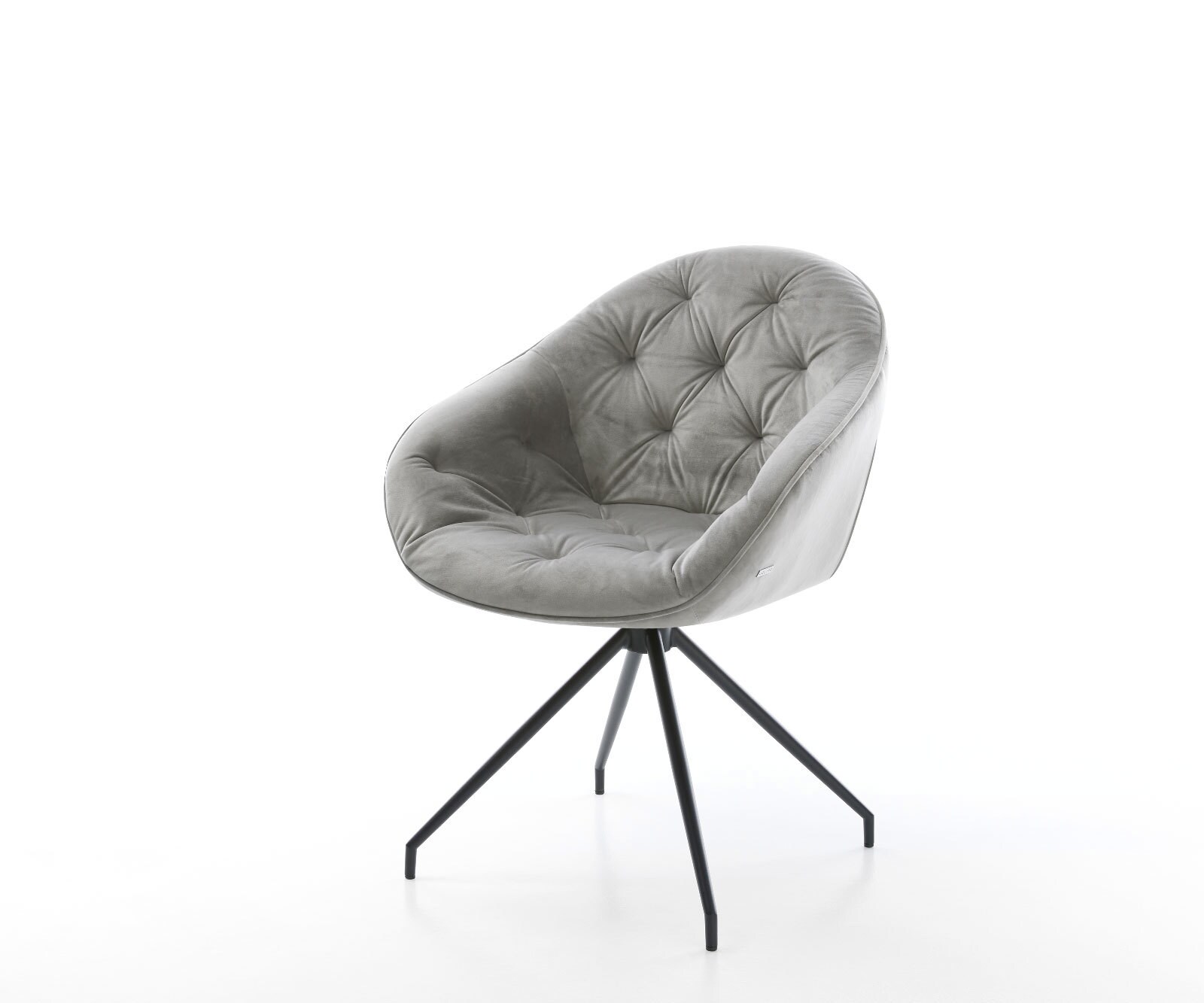 Chaise-de-salle-à-manger Gaio-Flex velours gris pied croisé conique noir