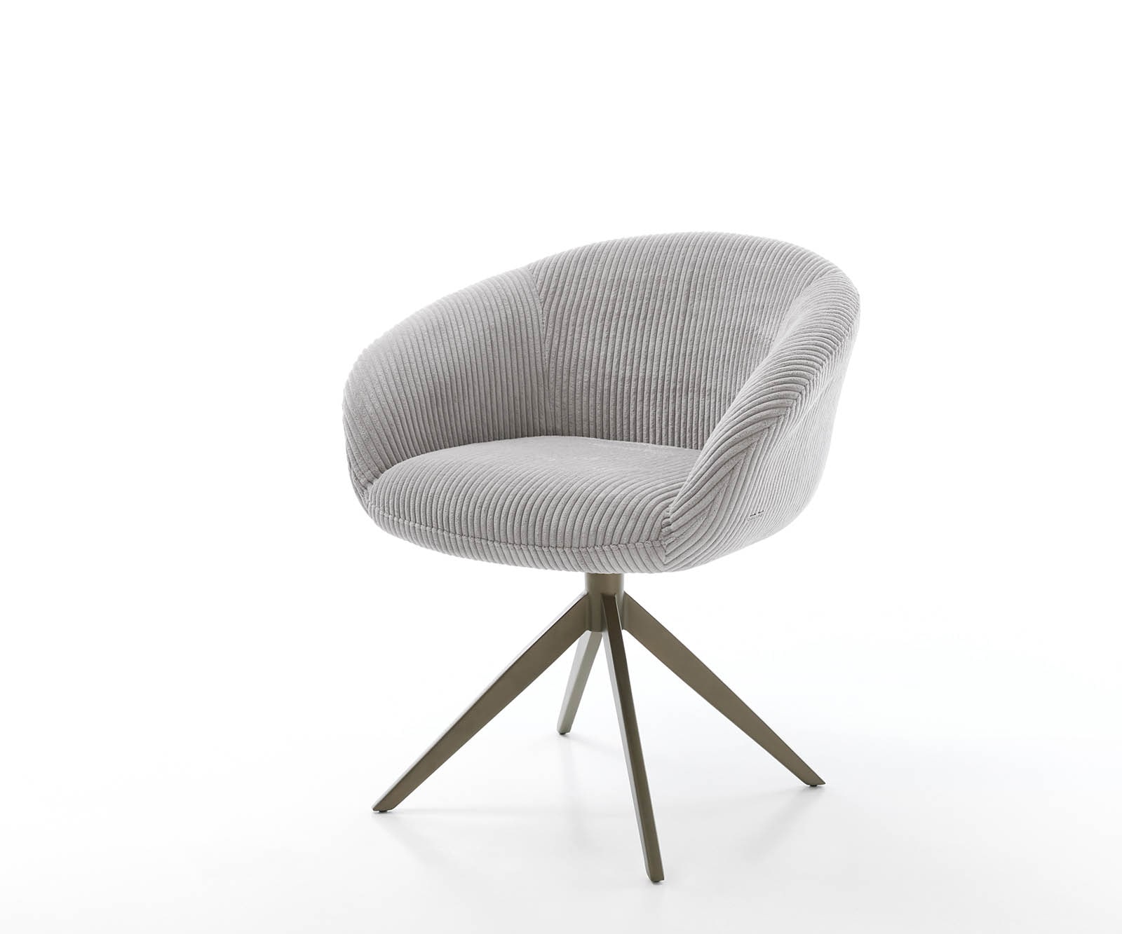 Chaise-pivotante Vinka-Flex avec accoudoirs côtelé gris argenté pied croisé large aspect titane pivotement sur 360° ressorts ensachés