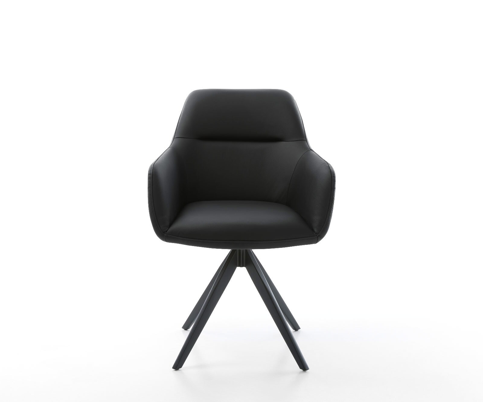 Chaise-de-salle-à-manger Pejo-Flex cuir de vache noir pied croisé angulaire noir ressorts ensachés 1