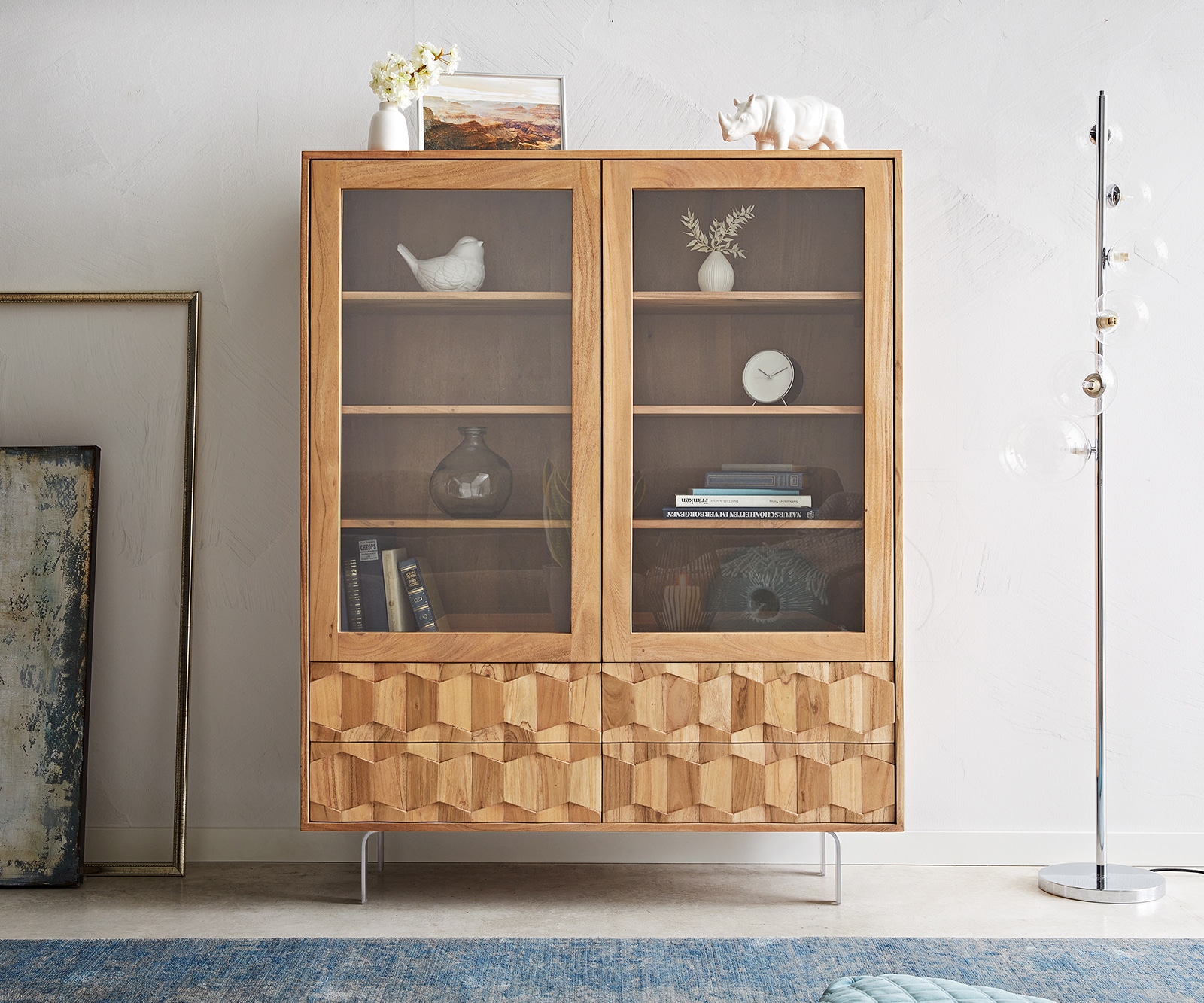 Vitrine Fevo 115x150 cm acacia nature Pied-L 1 Vitrine Fevo 115x150 cm acacia nature Pied-L 1