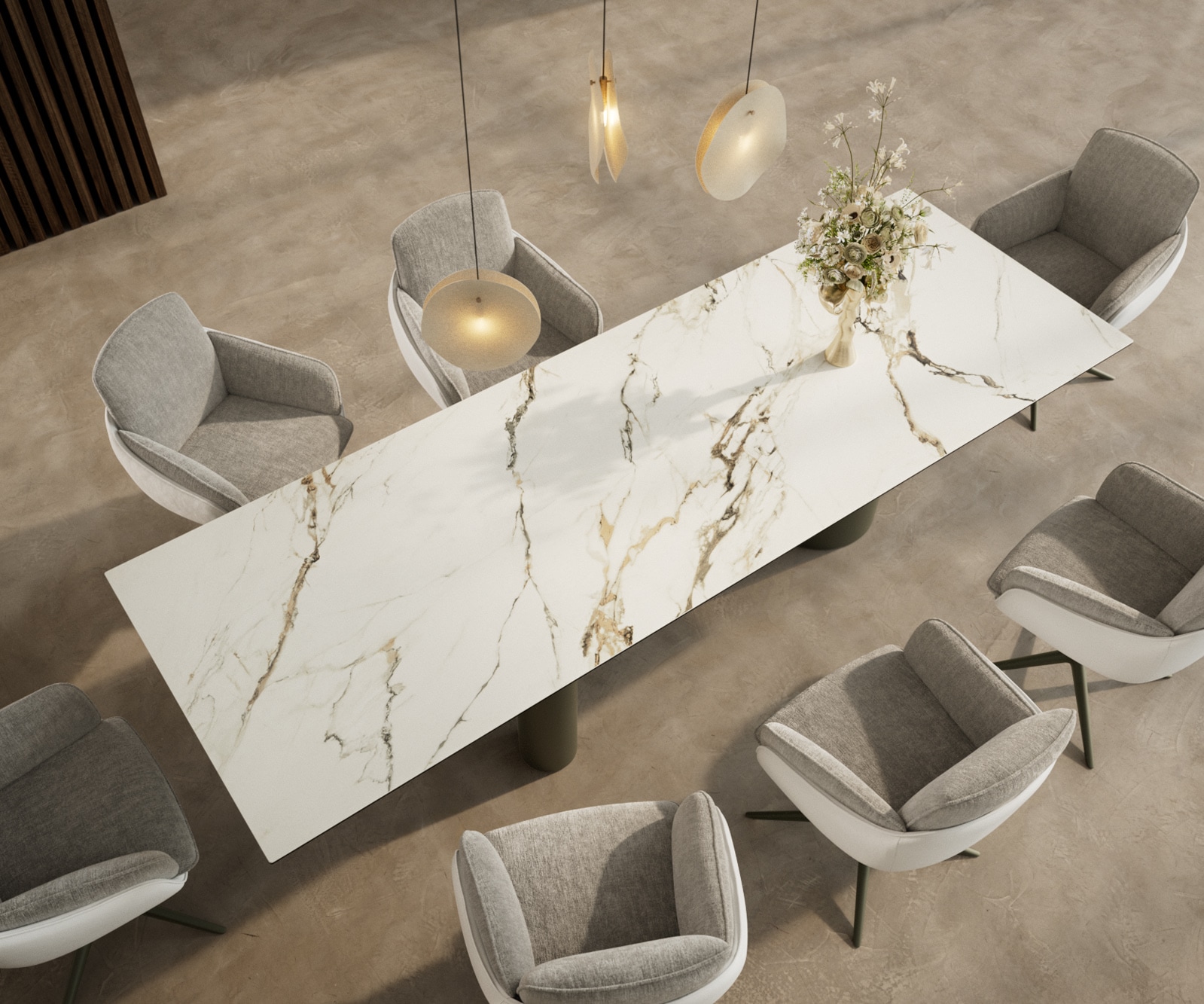 Table à manger Edge 300x100 Céramique Calacatta Luxe Blanc-Doré-Gris Troa Métal finition à effet Titane 3 Table à manger Edge 300x100 Céramique Calacatta Luxe Blanc-Doré-Gris Troa Métal finition à effet Titane 3