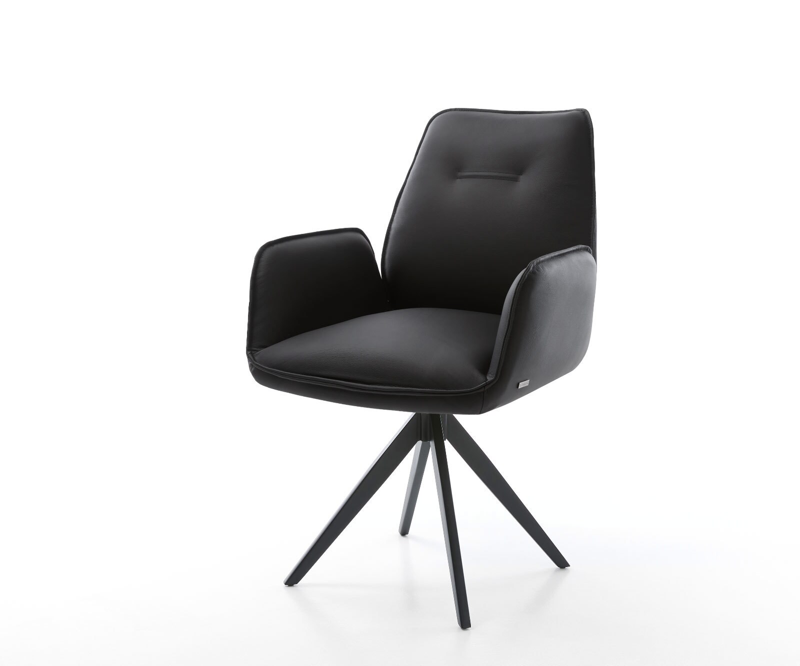 Chaise-de-salle-à-manger Zoa-Flex cuir de vache noir pied croisé angulaire noir ressorts ensachés