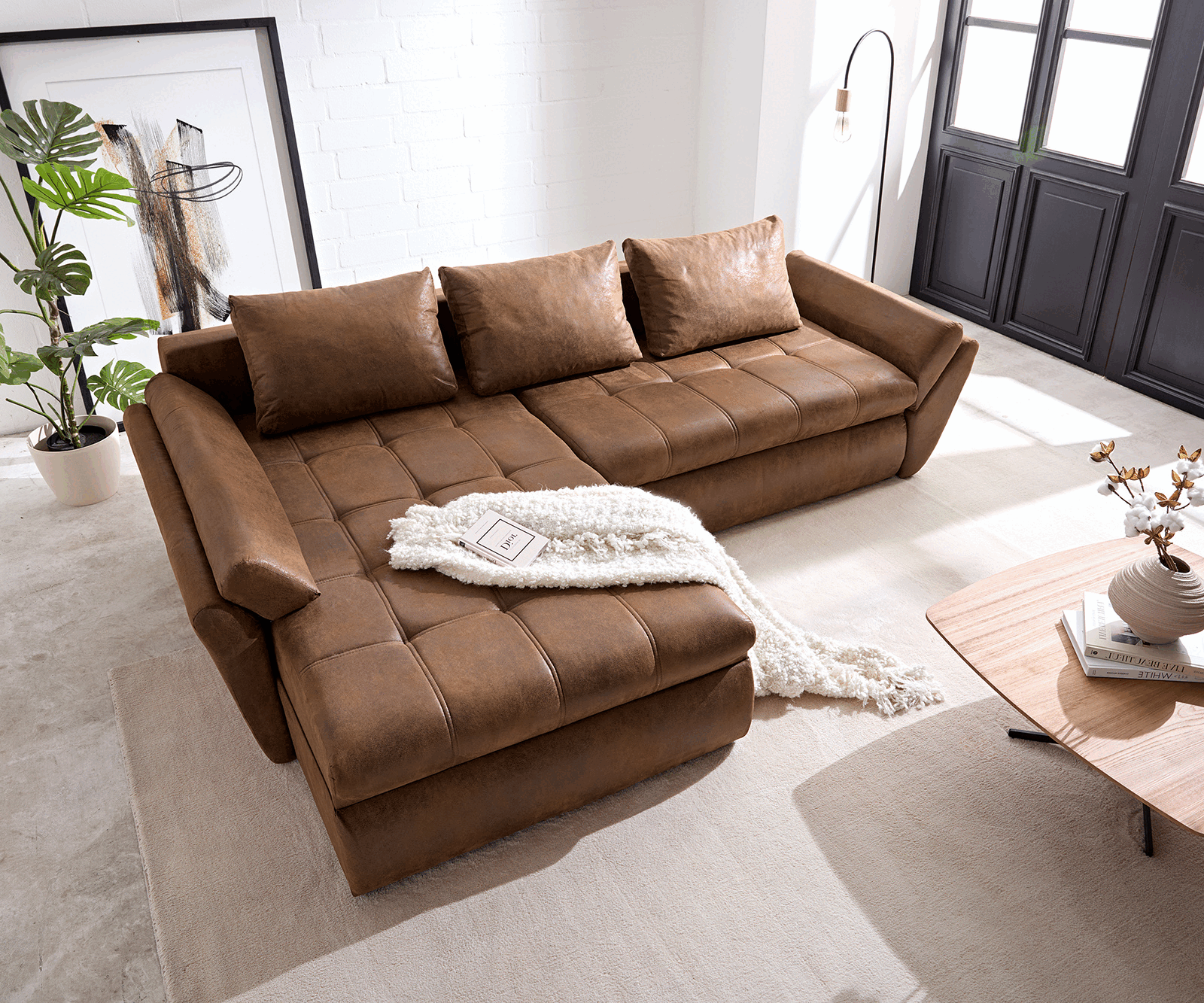 Canapé Loana 275x185 cm marron avec fonction lit 4