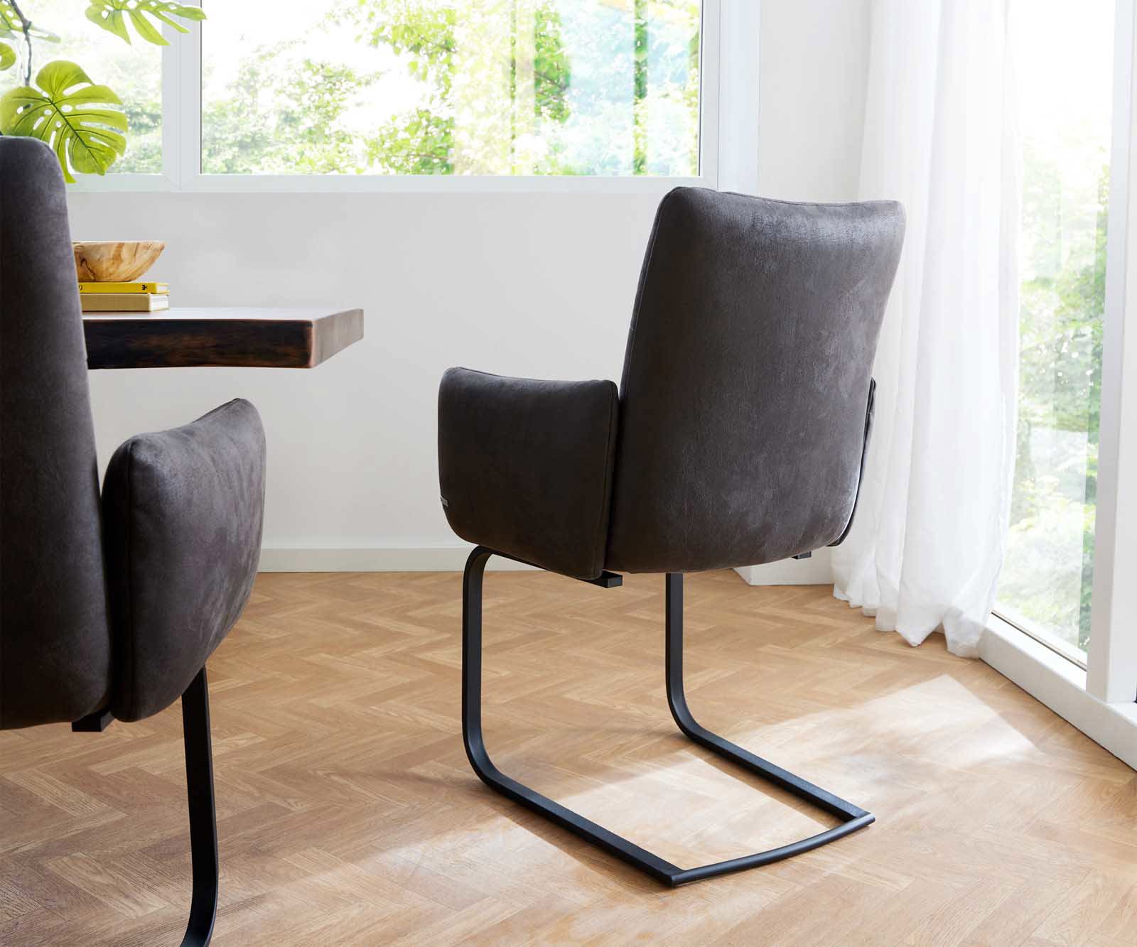 Cantilever Jova-Flex avec accoudoirs microvelours anthracite vintage pied cantilever plat noir ressorts ensachés 4 Cantilever Jova-Flex avec accoudoirs microvelours anthracite vintage pied cantilever plat noir ressorts ensachés 4