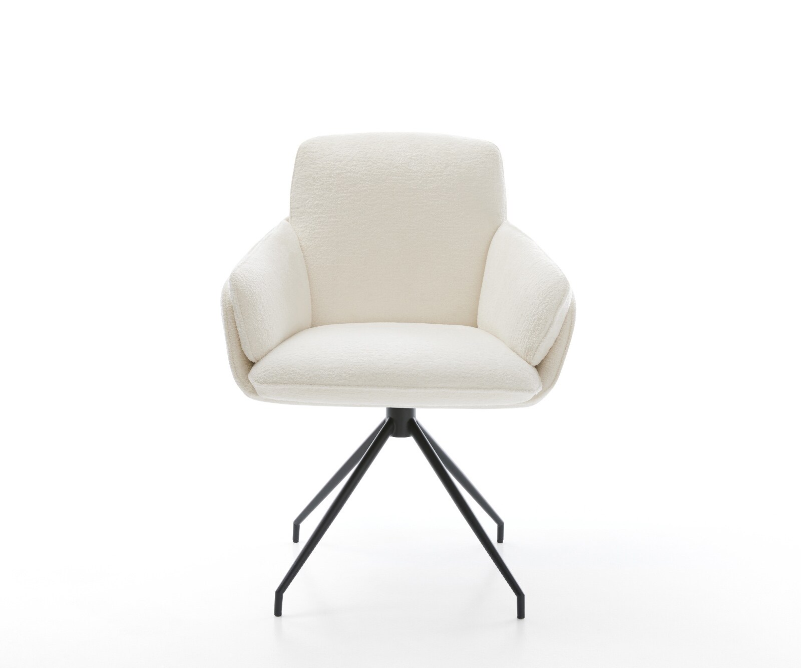 Chaise-de-salle-à-manger Luan-Flex avec accoudoirs bouclé doux beige pied croisé conique noir 1