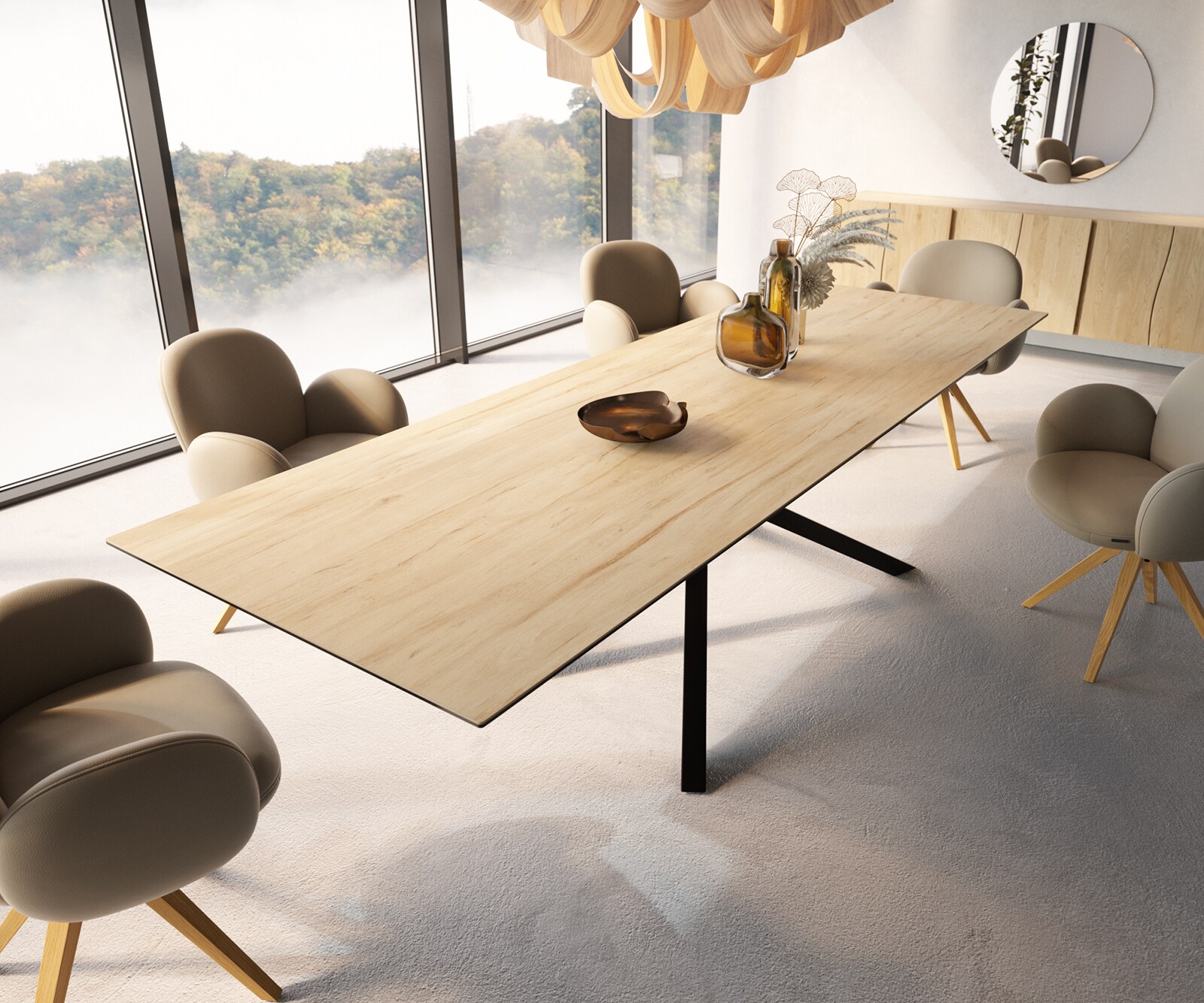 Table à manger Edge 300x100 céramique Laminam® Sabbia couleur chêne cadre croisé rectangulaire noir 7