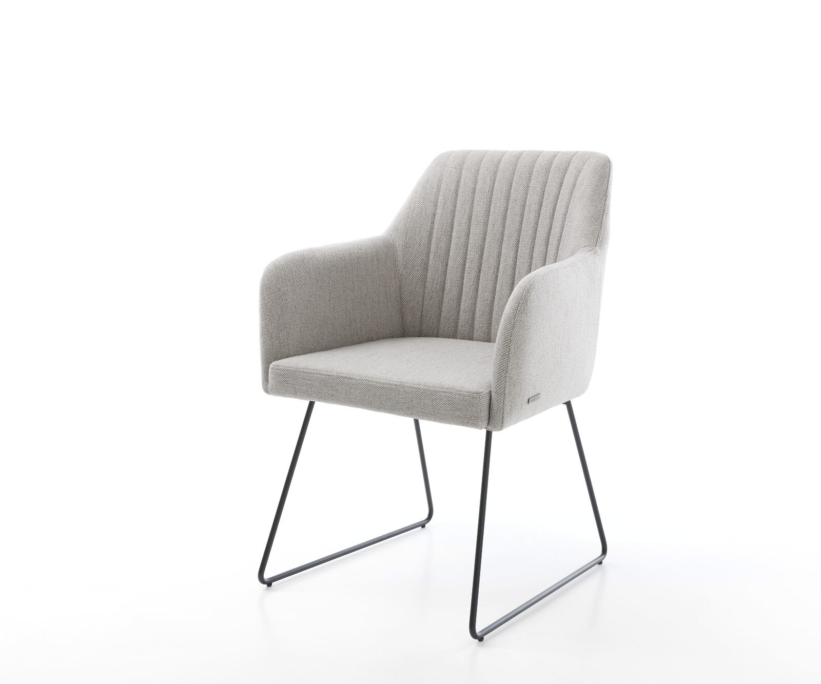 Chaise-de-salle-à-manger Greg-Flex rayures gris clair pied trapèze noir ressorts ensachés