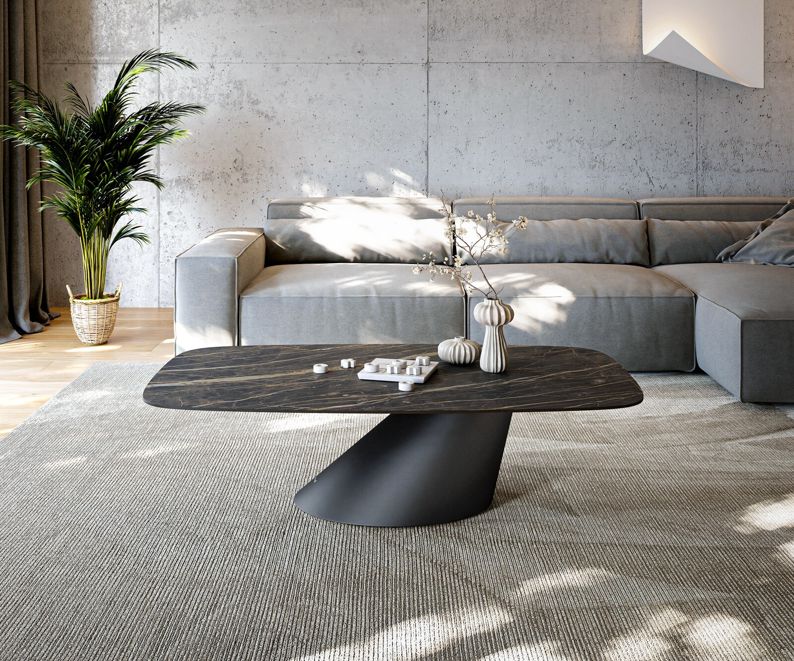 Table basse Edge Boot 140x80 cm céramique Laminam® Noir Desir brun Conis métal noir