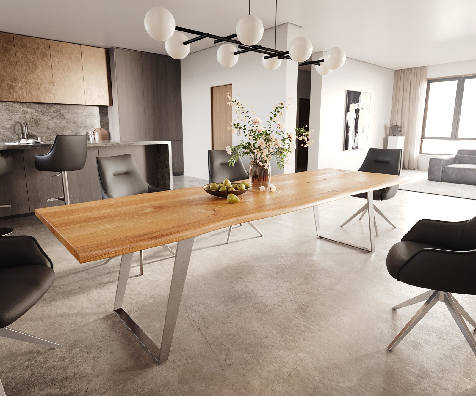 Table à manger Edge 300x100x4 chêne naturee acier inoxydable incliné Live-Edge 1