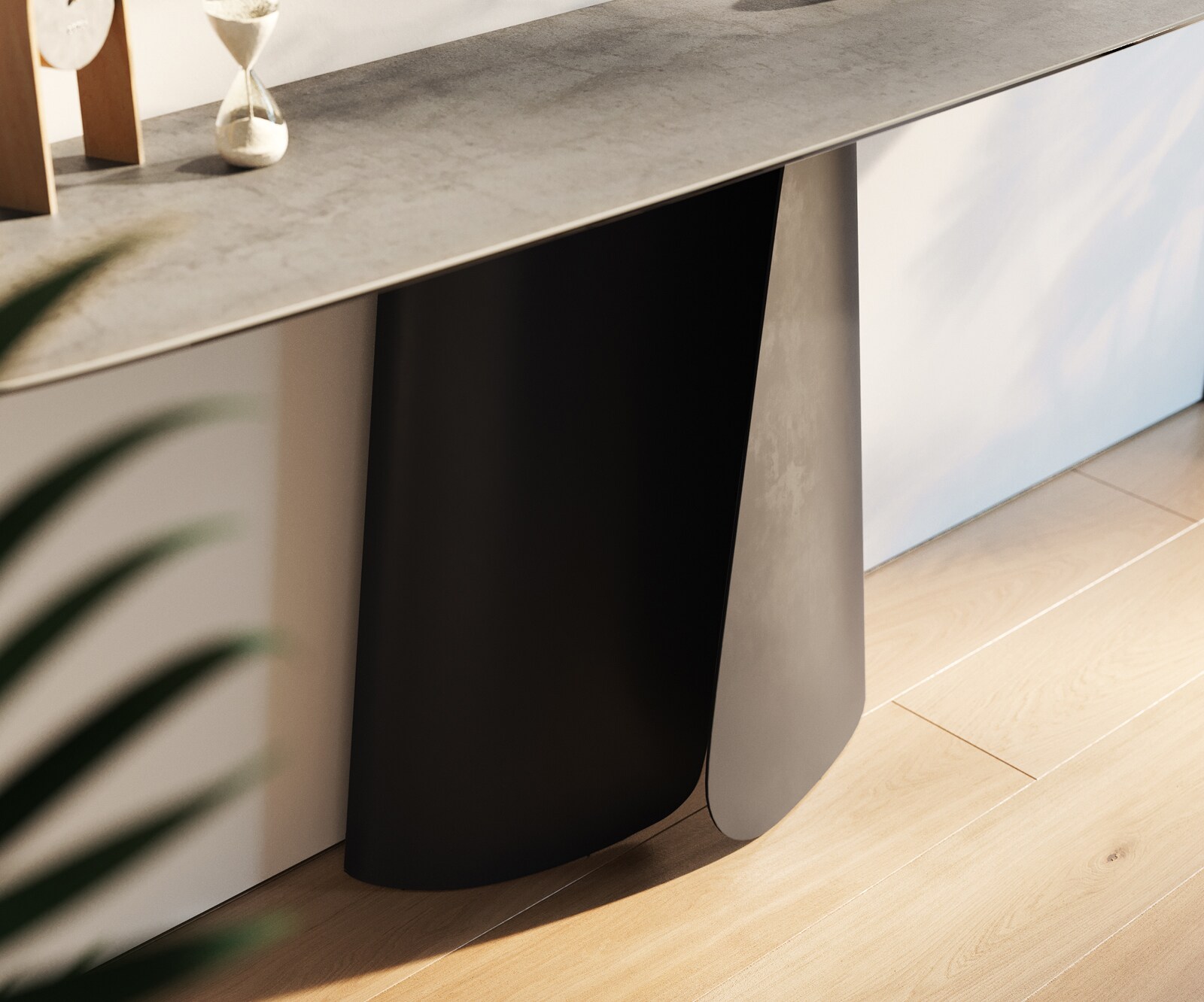 Console Edge forme bateau 180x40 cm Céramique Gris béton Livos Métal Noir 6