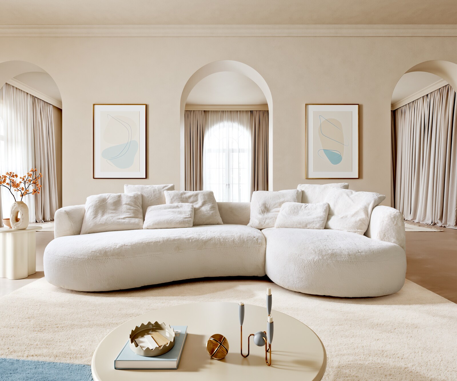 Grand-canapé Edina 330x170 cm Plüsch Creme-Weiß 1