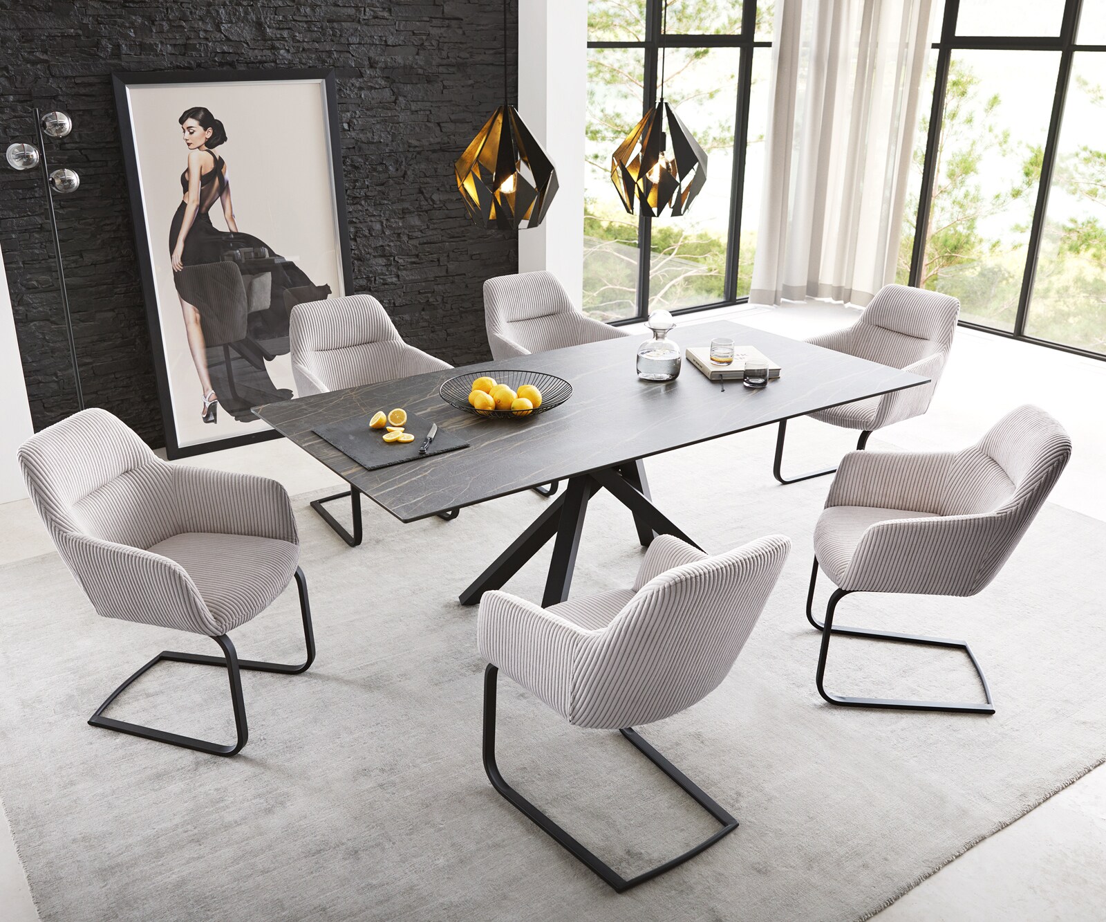 Cantilever Pejo-Flex côtelé gris argenté pied cantilever plat noir ressorts ensachés 3