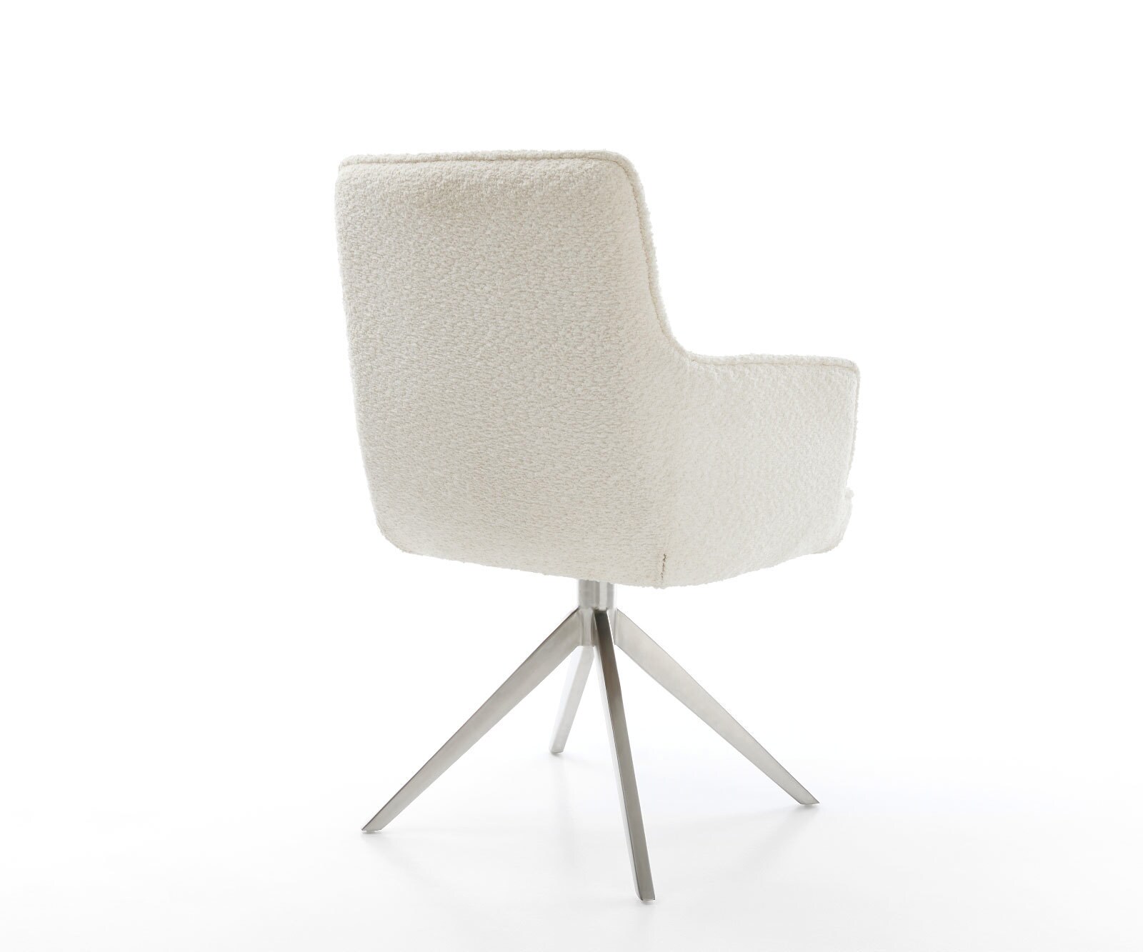 Chaise-pivotante Heira-Flex bouclé blanc pied croisé large acier inoxydable brossé pivotement sur 360° fonction bascule ressorts ensachés 4