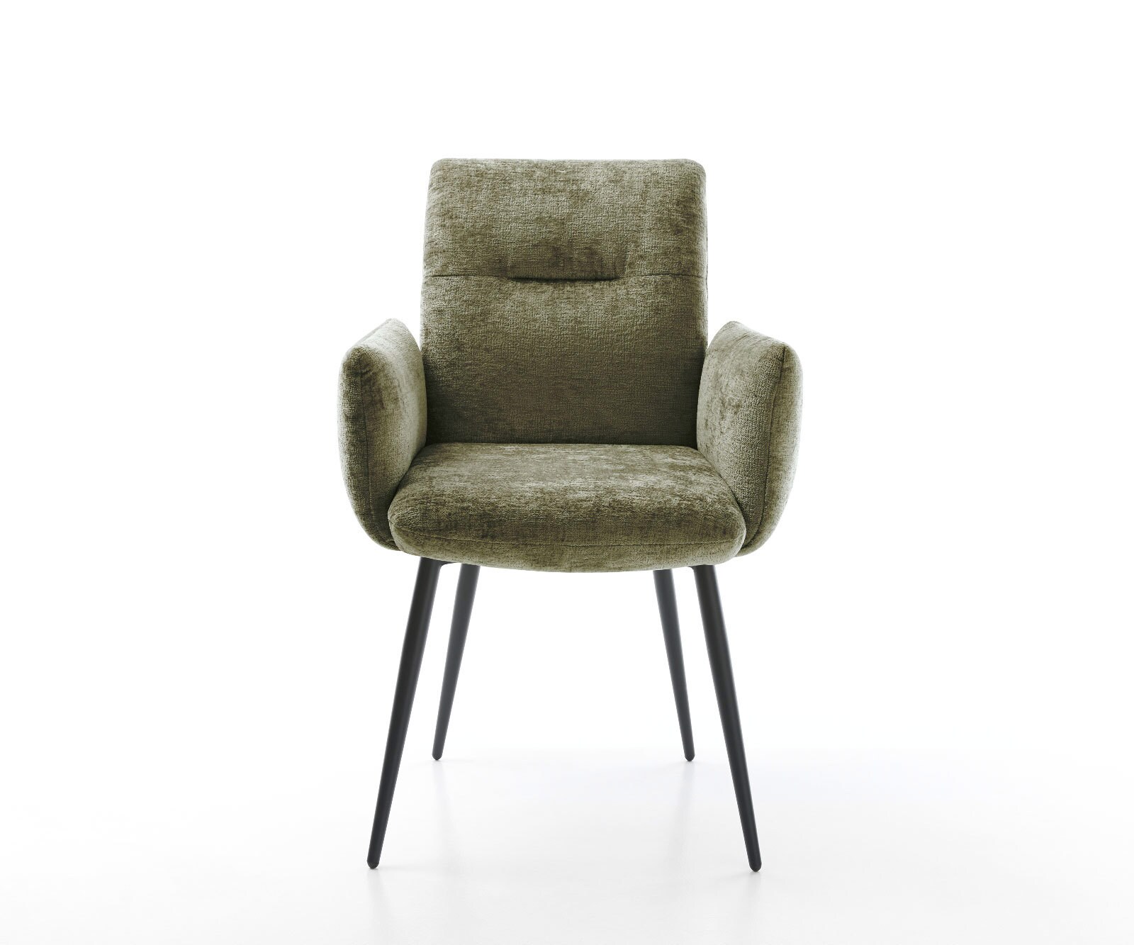 Chaise-de-salle-à-manger Jova-Flex avec accoudoirs chenille olive 4 pieds coniques noir ressorts ensachés 1