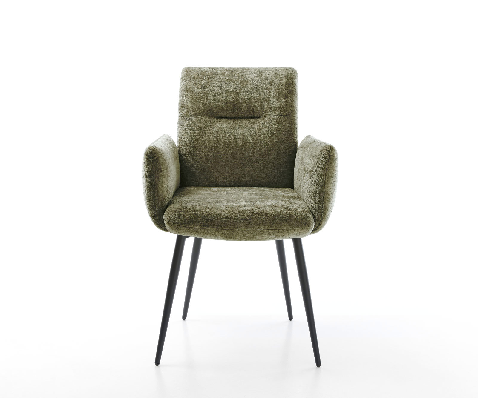 Chaise-de-salle-à-manger Jova-Flex avec accoudoirs chenille olive 4 pieds coniques noir ressorts ensachés 2