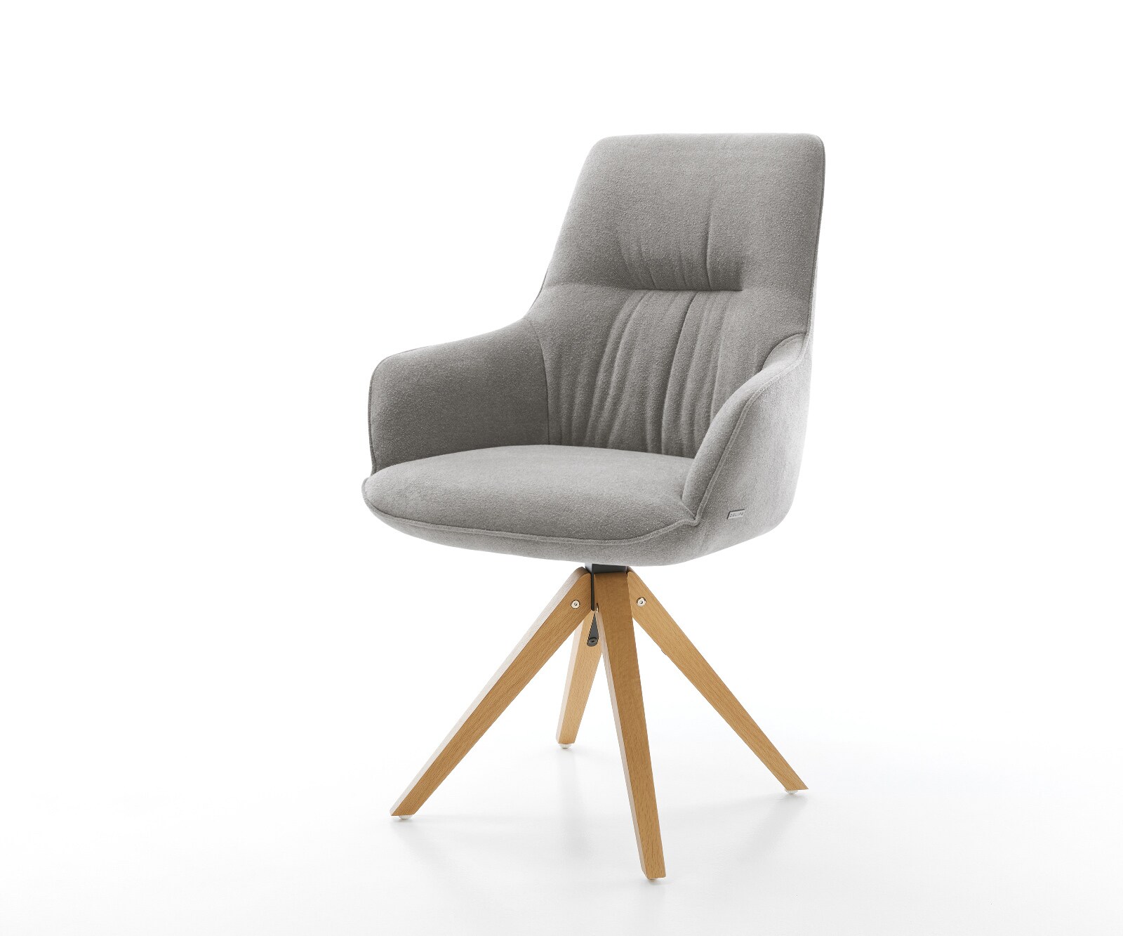 Chaise-pivotante Zelia-Flex avec accoudoirs tissu structuré doux gris pied en bois angulaire naturel pivotement sur 180° resorts ensachés 1