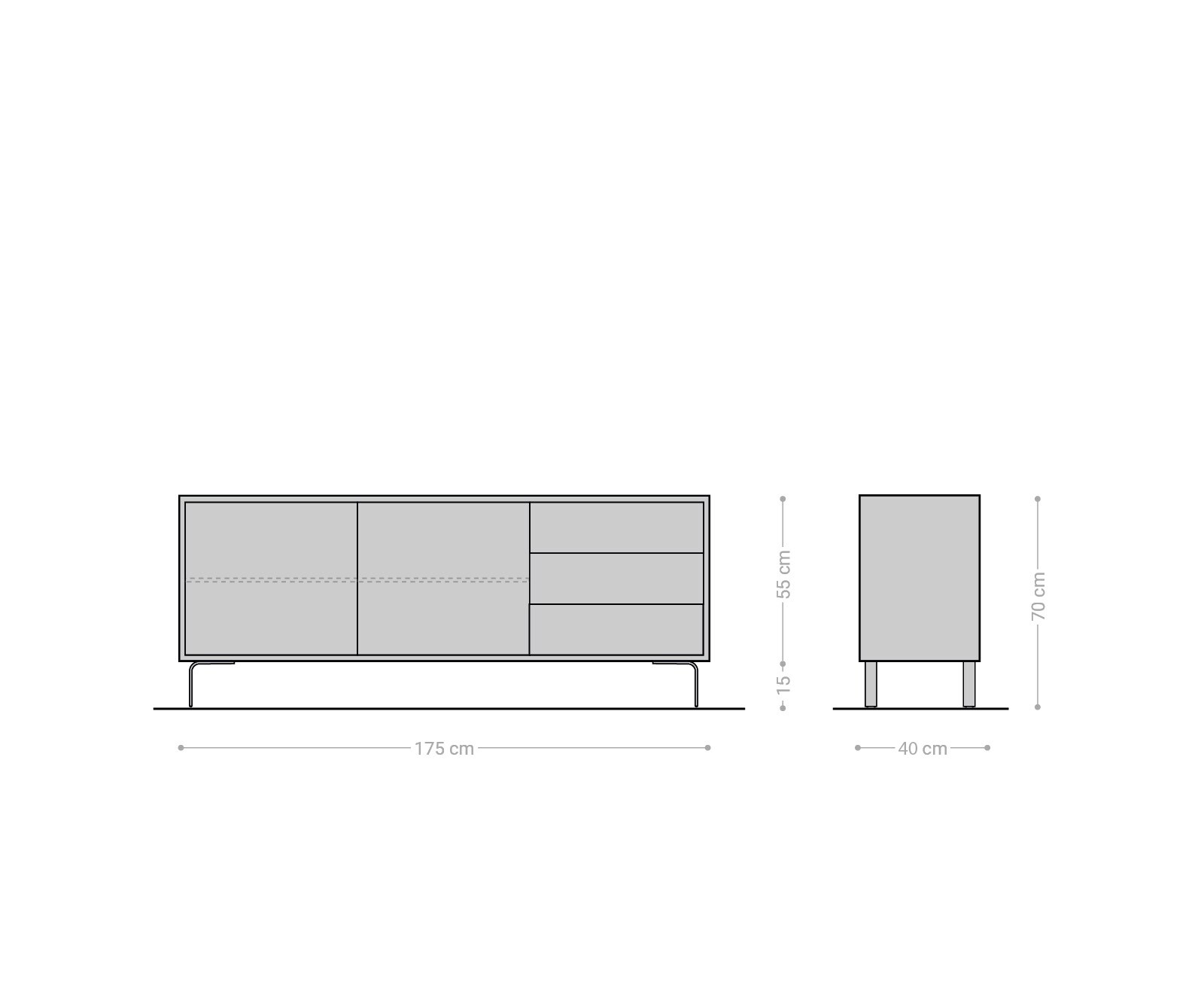 Buffet Fevo 175 cm acacia marron 2 portes 3 tiroirs Pied-L 9