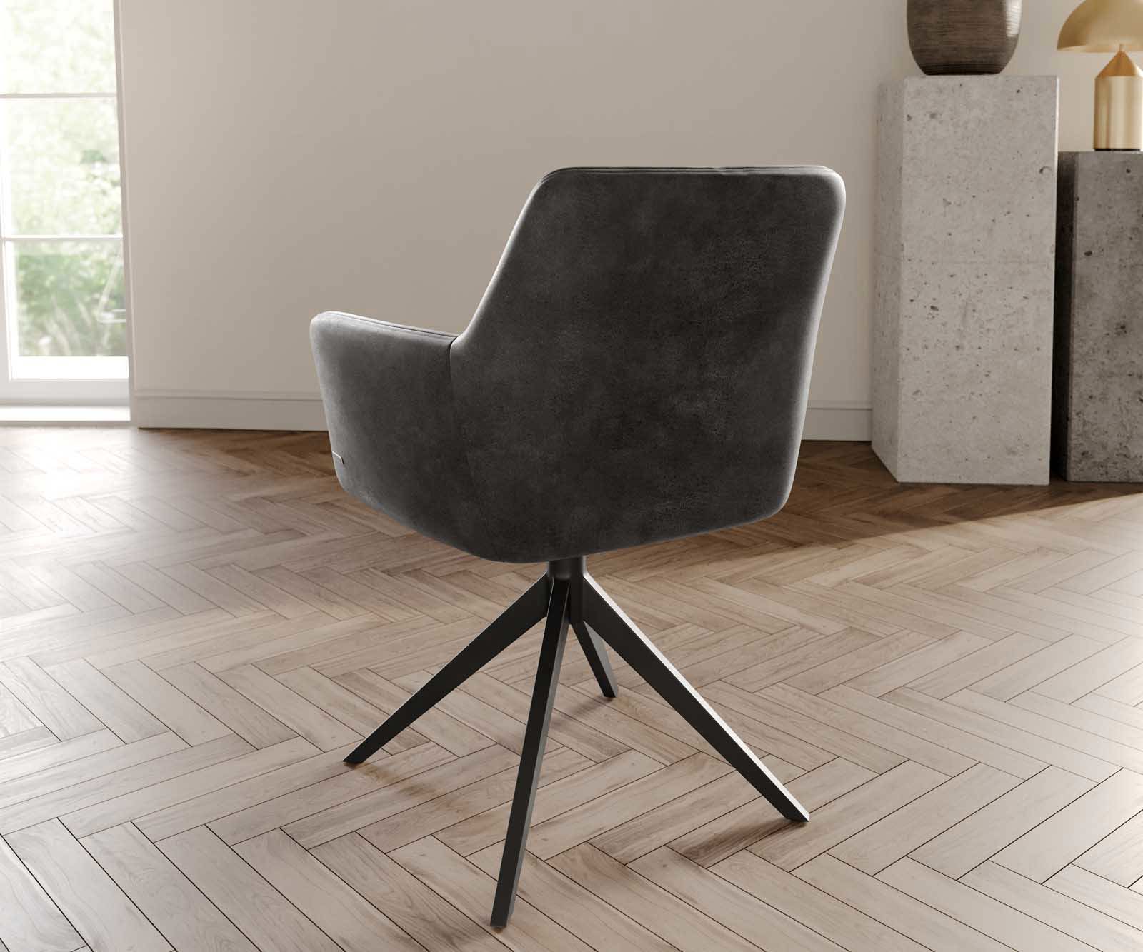 Chaise-pivotante Xana-Flex avec accoudoirs microvelours anthracite vintage pied croisé large noir pivotement sur 360° ressorts ensachés 3