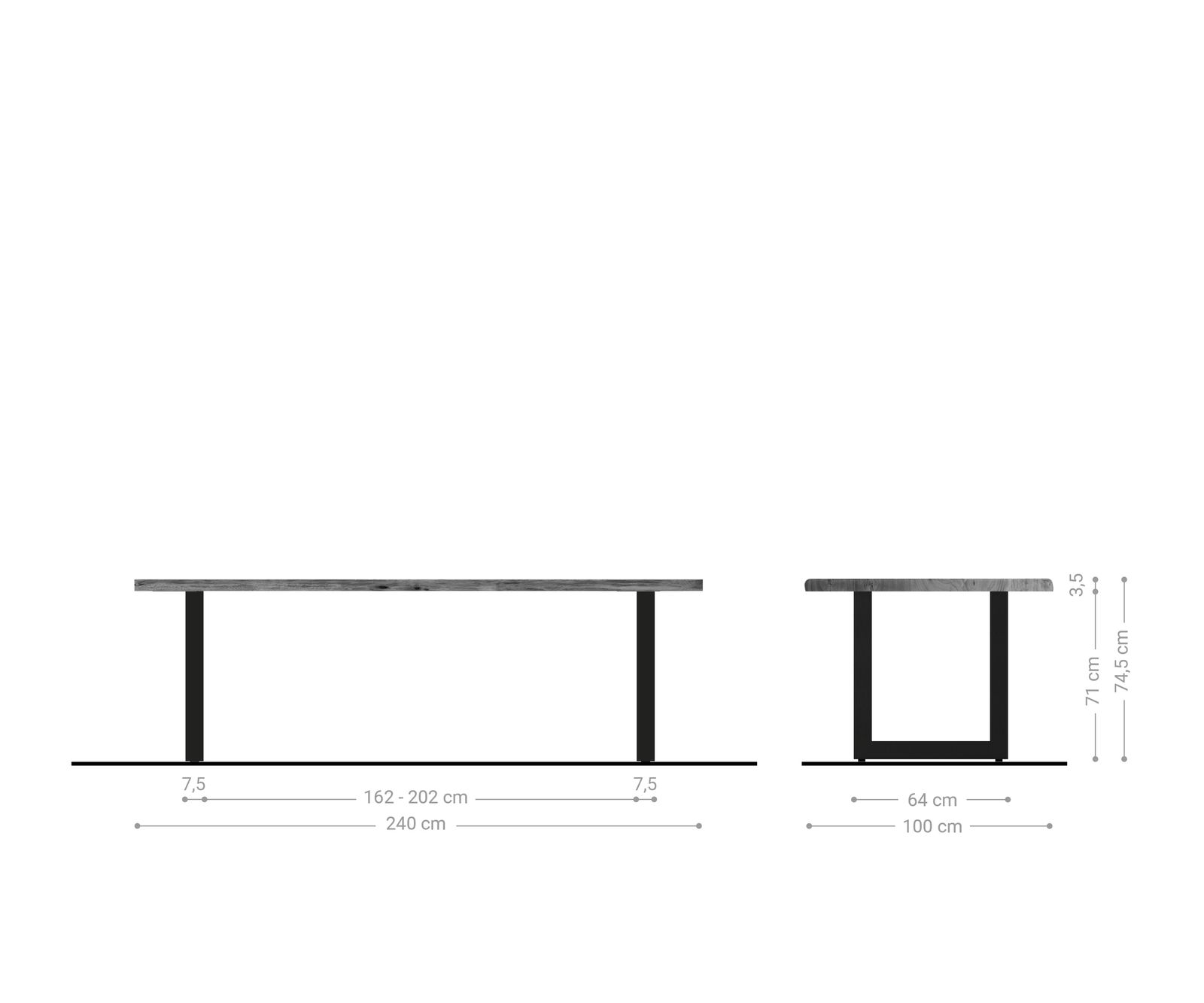 Table-à-manger Edge 240x100cm acacia nature acier inoxydable large Live-Edge 5
