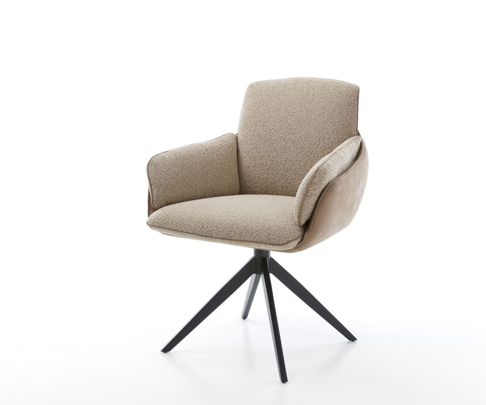 Chaise-pivotante Luan-Flex avec accoudoirs tissu mixte couleur boue pied croisé large noir pivotement sur 360°