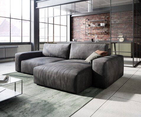 Canapé d’angle Lanzo 230x155 cm similicuir vintage anthracite méridienne réversible