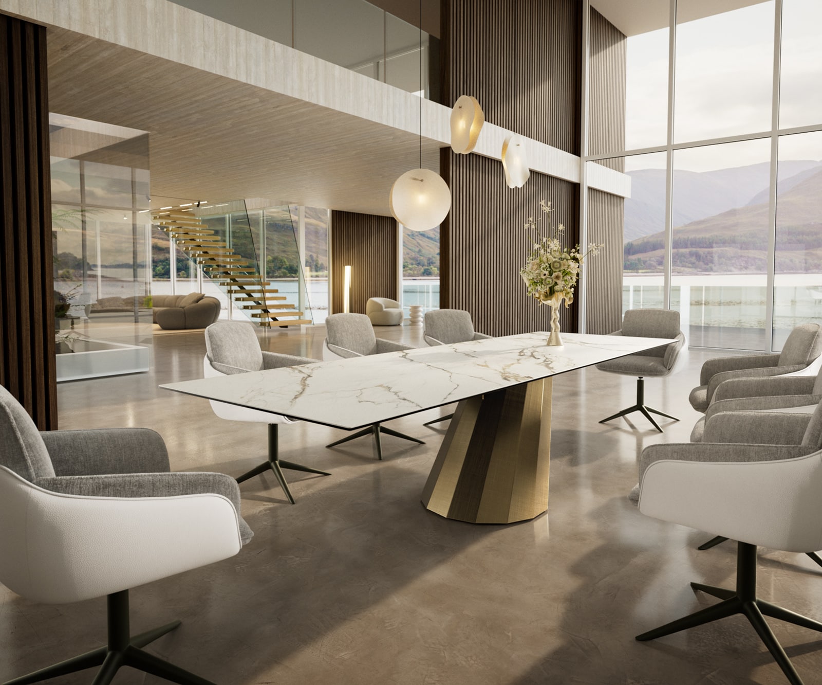Table à manger Edge 300x100 céramique Calacatta Luxe blanc-doré-gris parabole métallique doré 6 Table à manger Edge 300x100 céramique Calacatta Luxe blanc-doré-gris parabole métallique doré 6