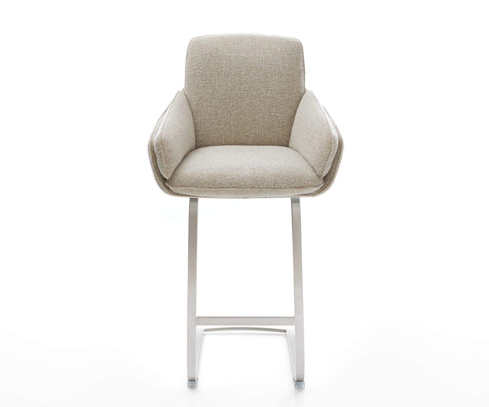 Chaise-de-bar Luan-Flex Tissu tissé doux Beige Pied cantilever acier inoxydable Argent 2