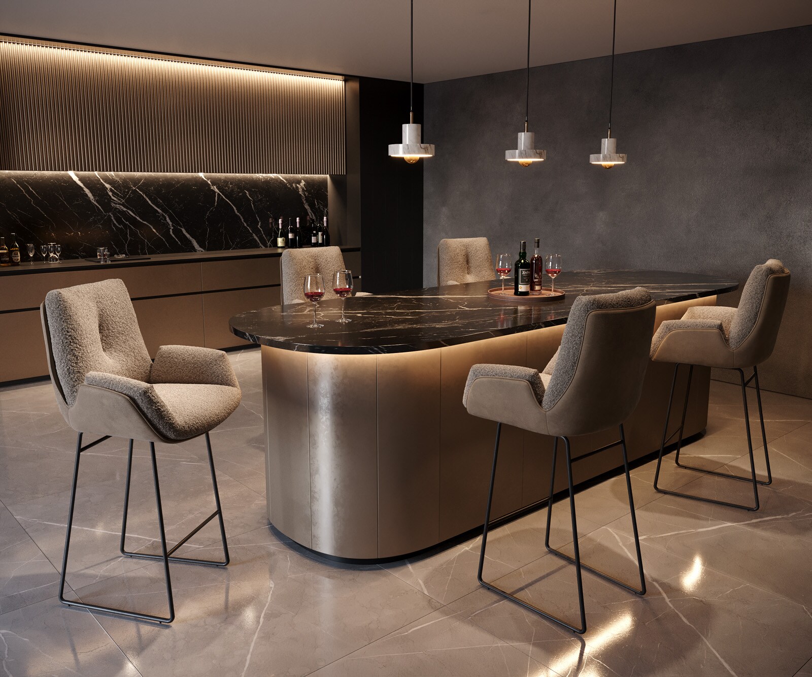 Chaise-de-bar Clea-Flex mélange de matériaux boue piétement traîneau métal ressorts ensachés 3