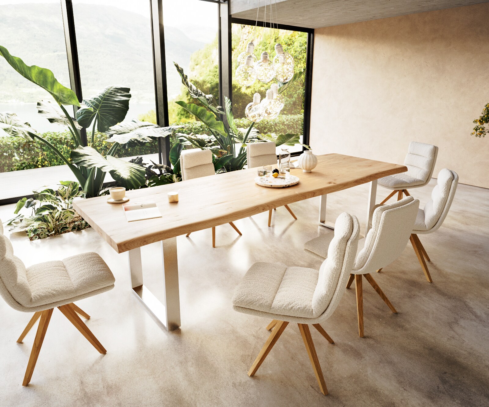 Table à manger Edge 300x100 chêne nature acier inoxydable mince Live-Edge 6