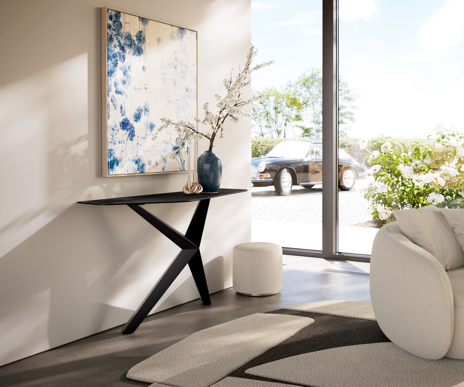 Console Edge Polygonal 140x50 cm Céramique Laminam® Nero Greco Anthrazit Zentharo Métal Noir 6