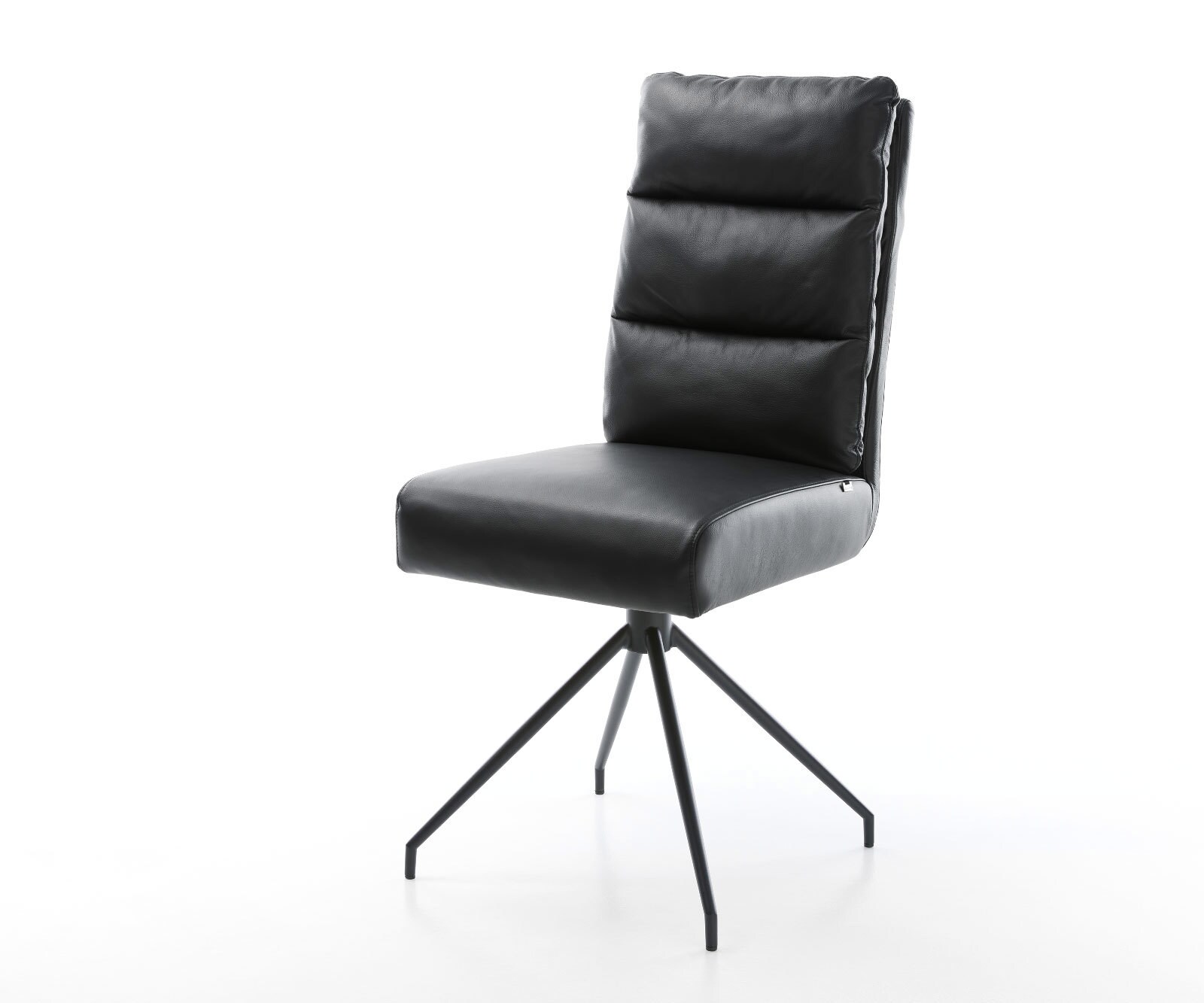 Chaise-de-salle-à-manger Pela-Flex cuir de vache noir pied croisé conique noir ressorts ensachés