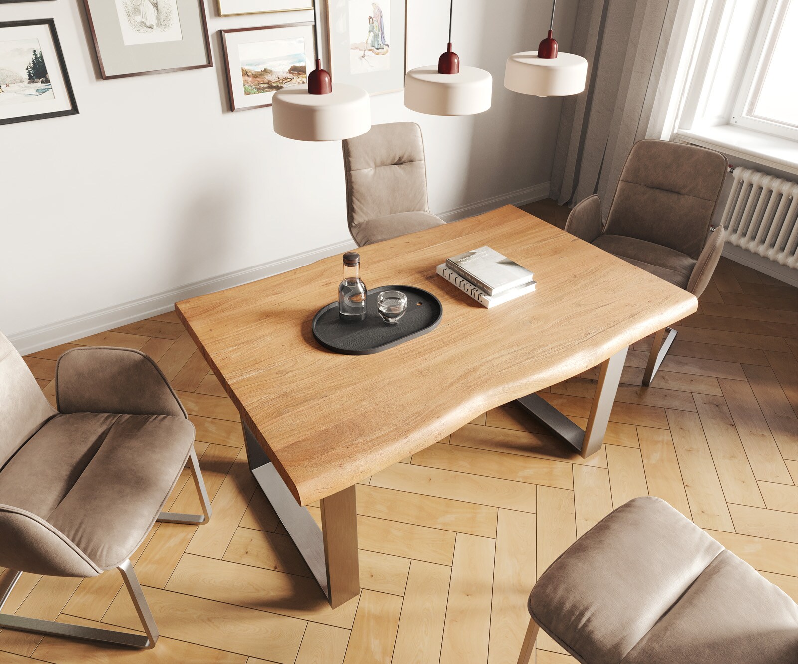 Table-à-manger Edge 140x90 XL acacia nature acier inoxydable mince Live-Edge 3