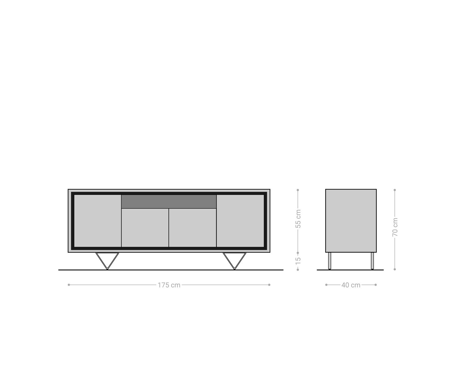 Buffet Stonegrace 175 cm acacia nature 4 portes 1 compartiment placage en pierre pieds en V 6