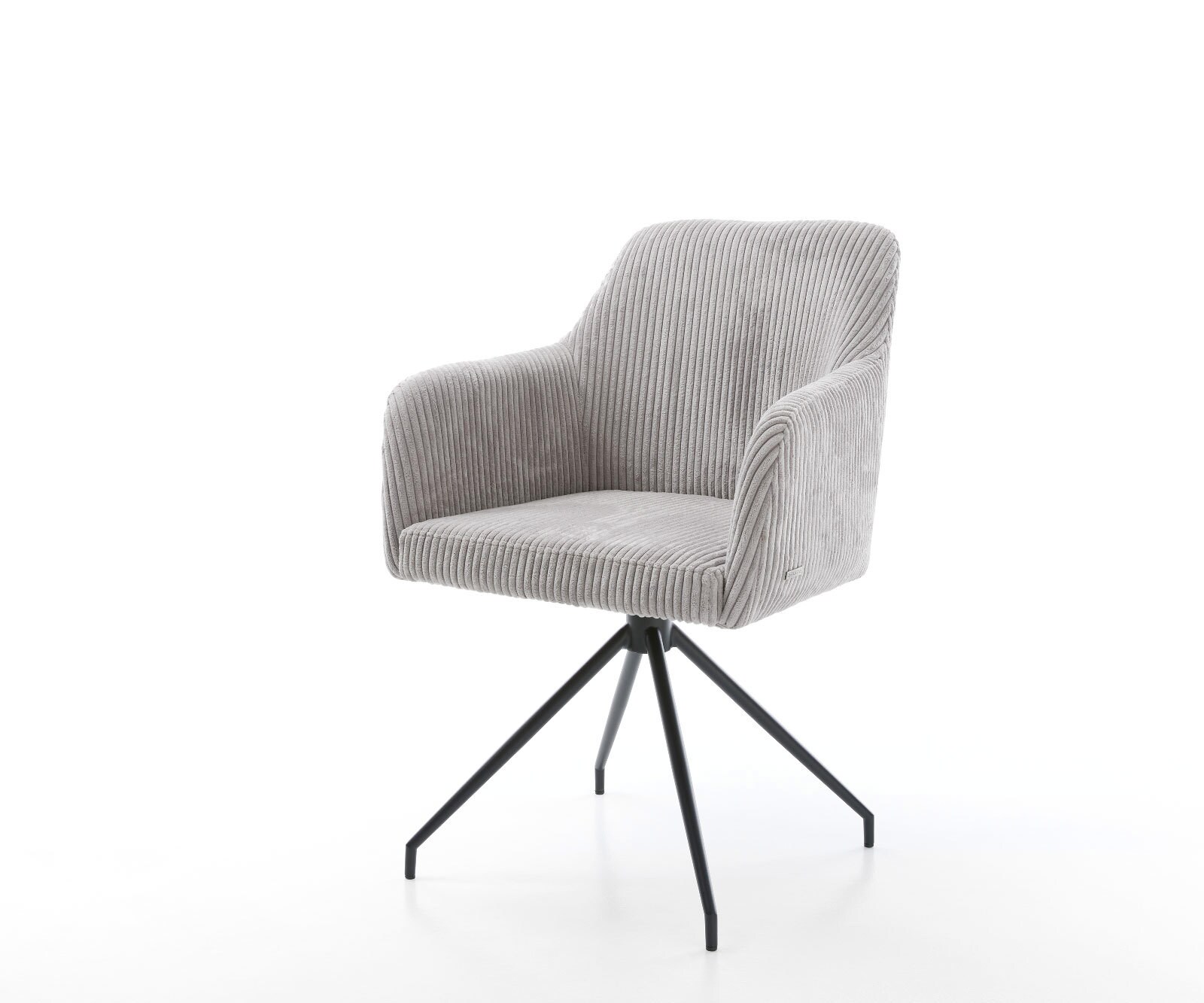 Chaise-de-salle-à-manger Greg-Flex côtelé gris argenté pied croisé conique noir ressorts ensachés Chaise-de-salle-à-manger Greg-Flex côtelé gris argenté pied croisé conique noir ressorts ensachés