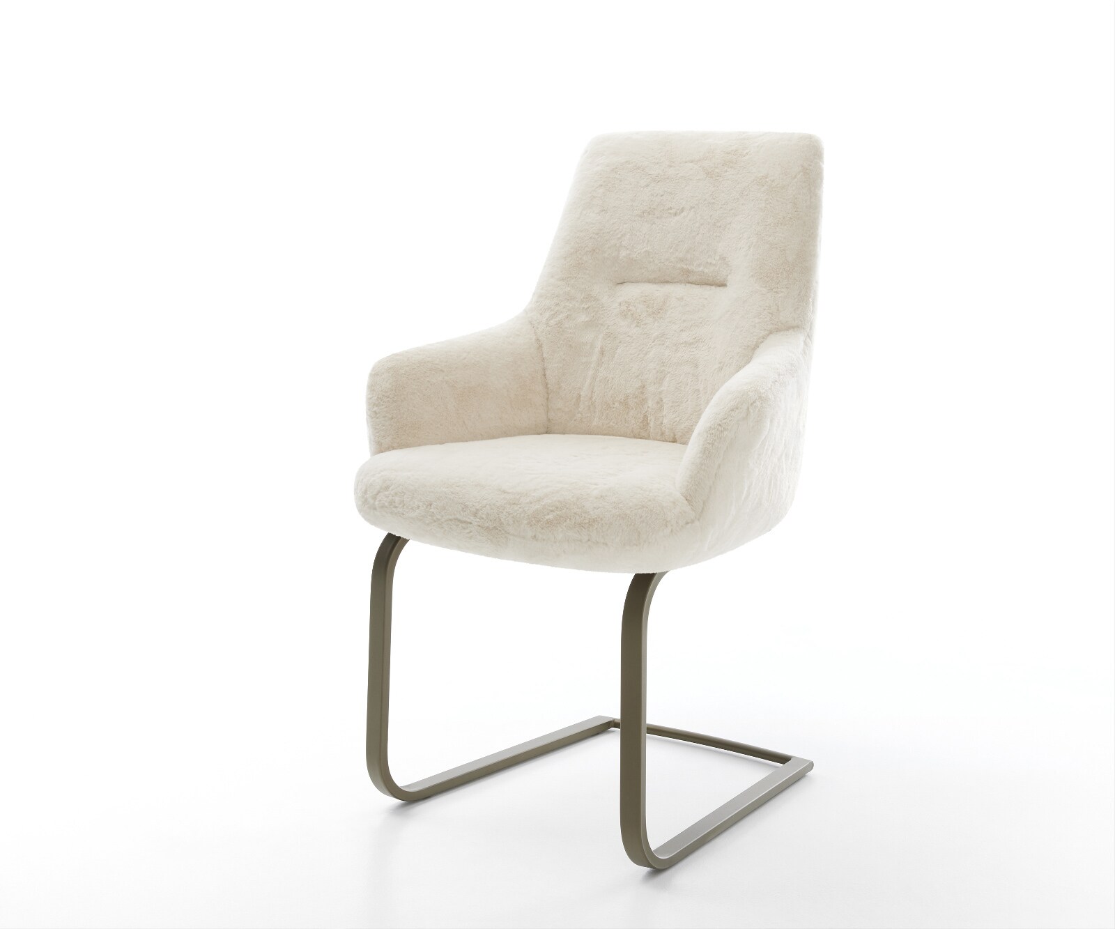 Cantilever Zelia-Flex avec accoudoirs peluche crème-blanc pied cantilever plat aspect titane ressorts ensachés