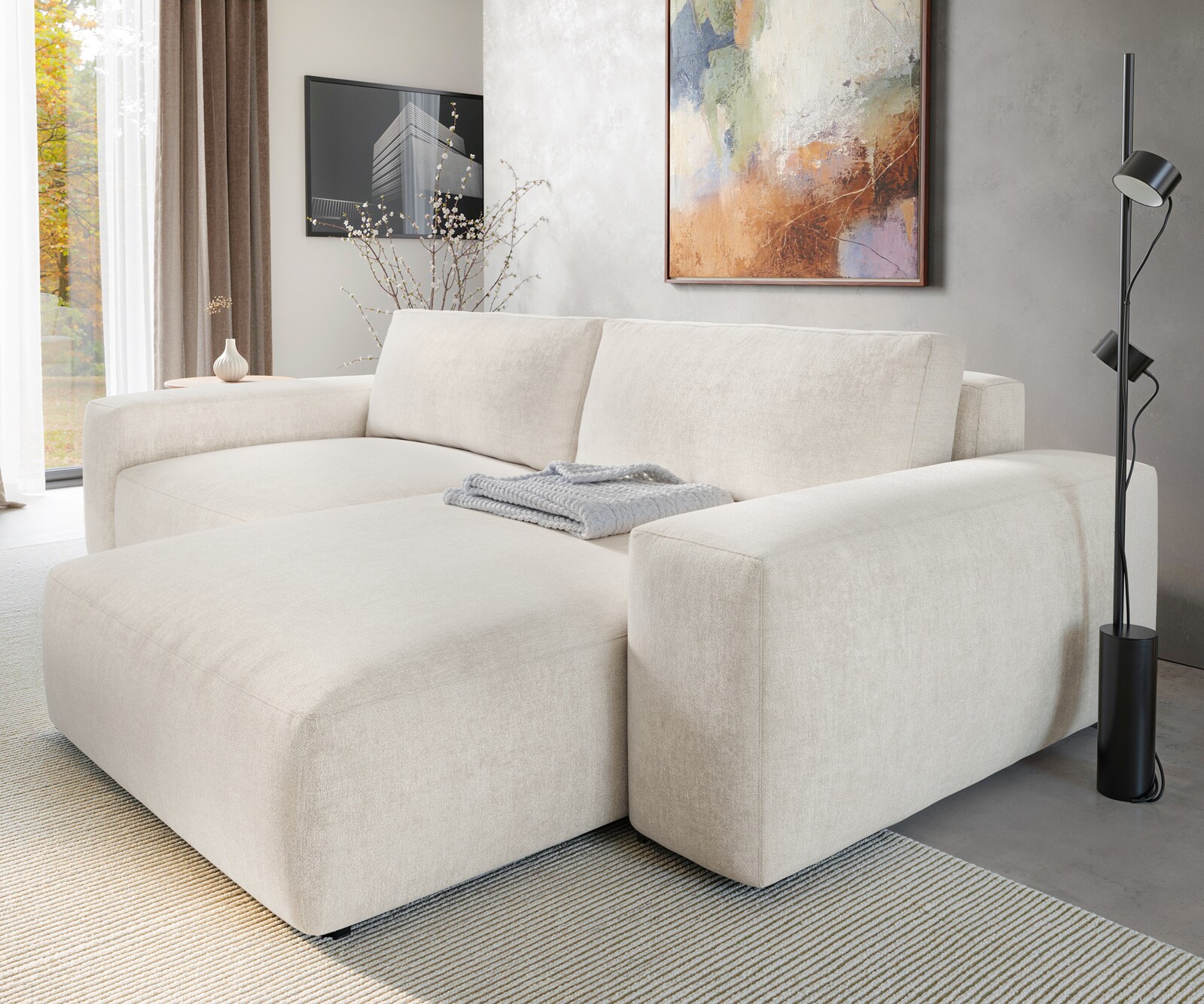 Canapé d'angle Lanzo XL 270x180 cm Tissu texturé doux Beige Méridienne modulable 5