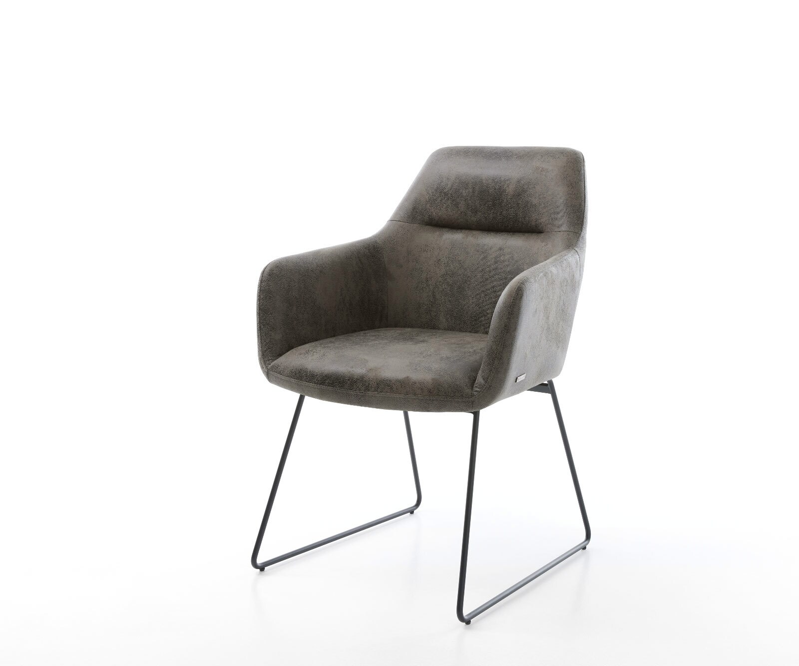 Chaise-de-salle-à-manger Pejo-Flex microvelours gris antique pied trapèze noir ressorts ensachés