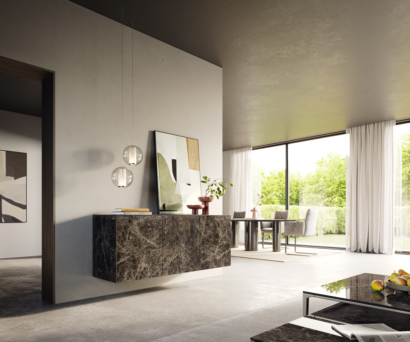 Buffet Cuor 150 cm Céramique Emperador Extra Lucidato brun foncé 3 Portes Flottant 6